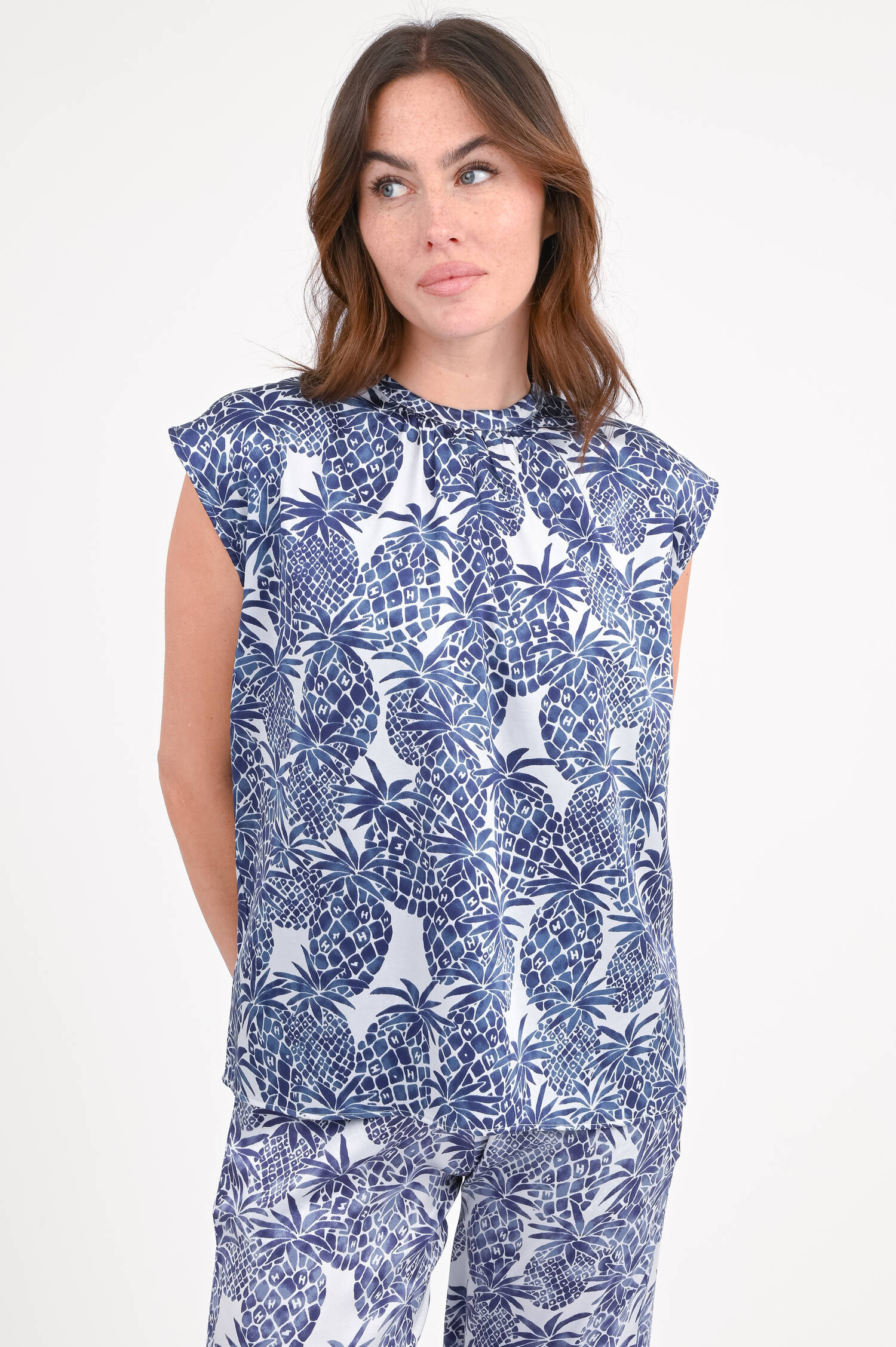 Blusenshirt FELINI in Blau/Weiß gemustert