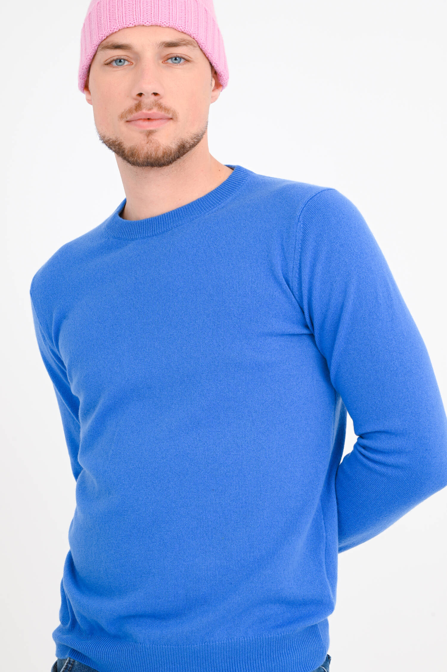 Rundhals-Pullover aus Cashmere in Mittelblau