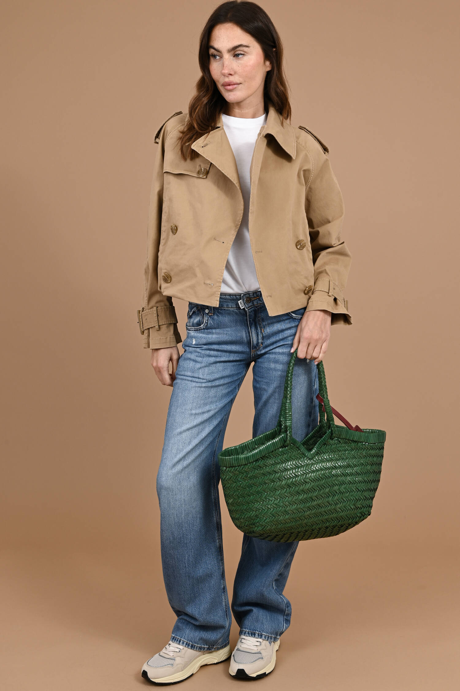 Leder Flecht Tote Bag CRUDELIA in Sagegrün