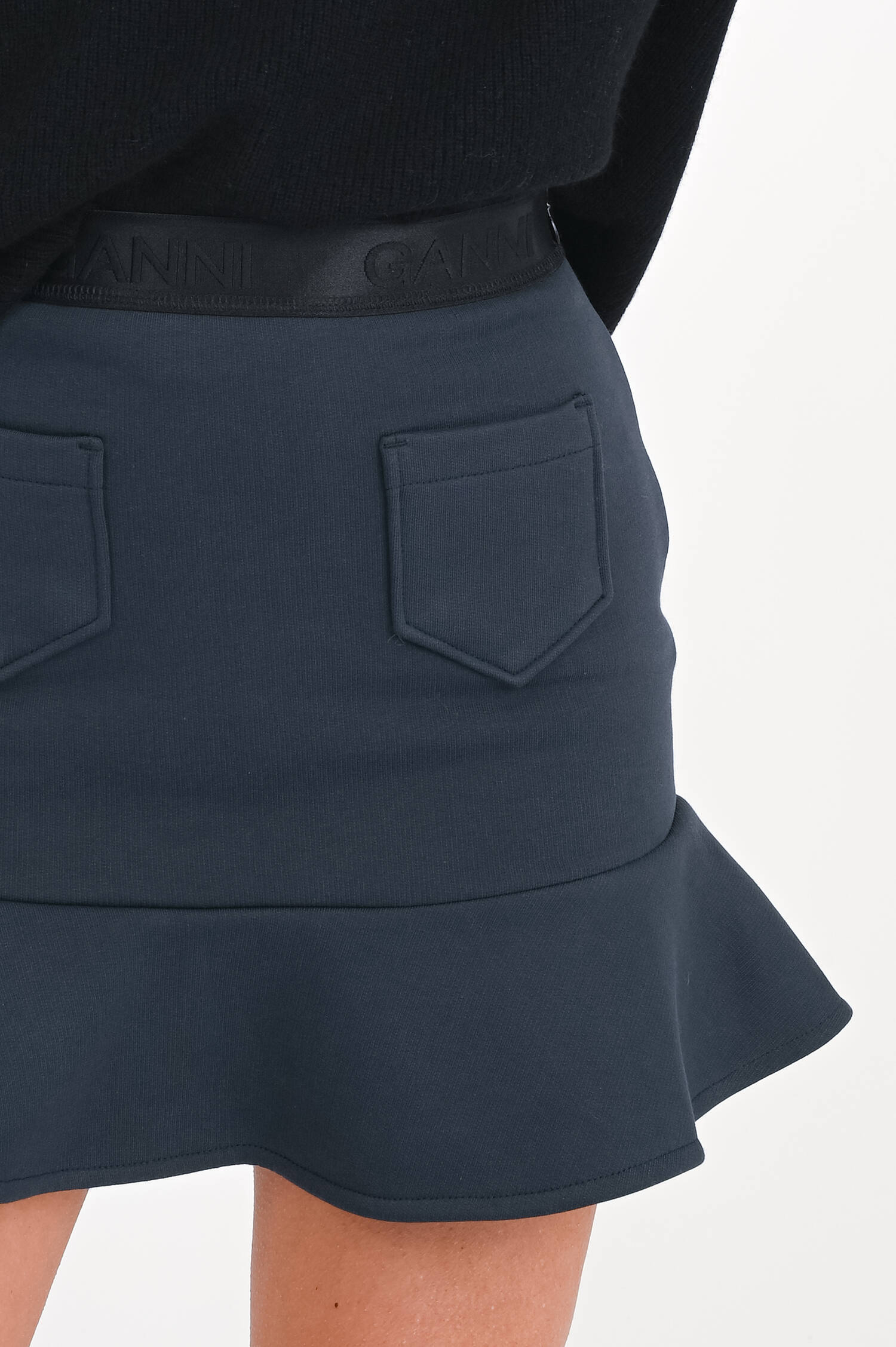 Rock mit Volants in Dunkelblau/Schwarz