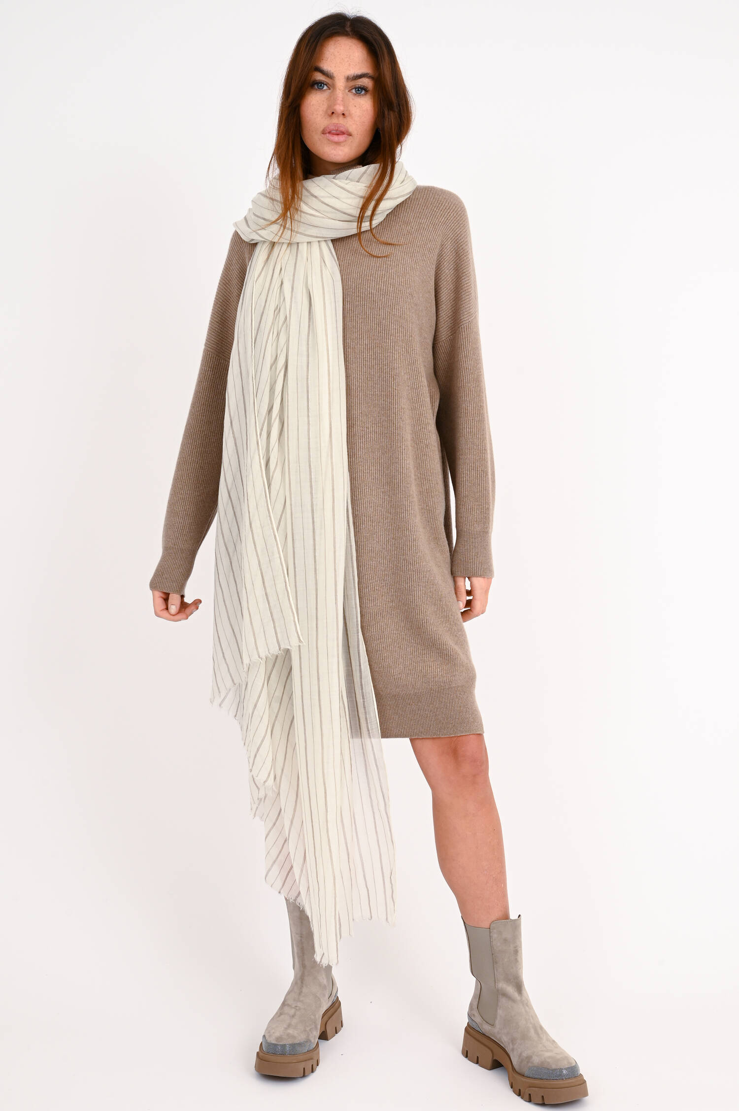 Schal aus Cashmere mit Streifen in Creme/Beige