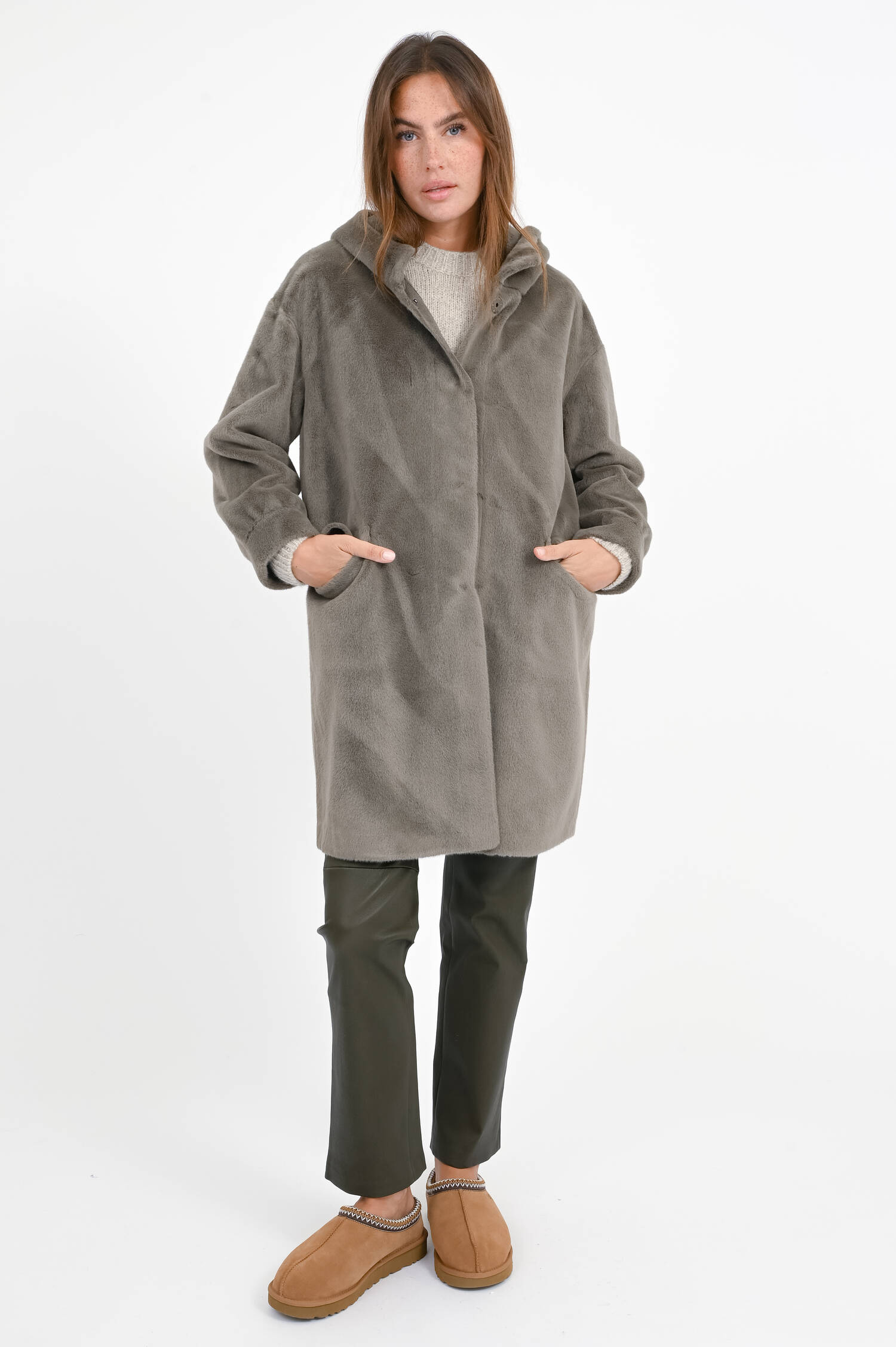 Faux Fur Mantel MIMI in Graugrün