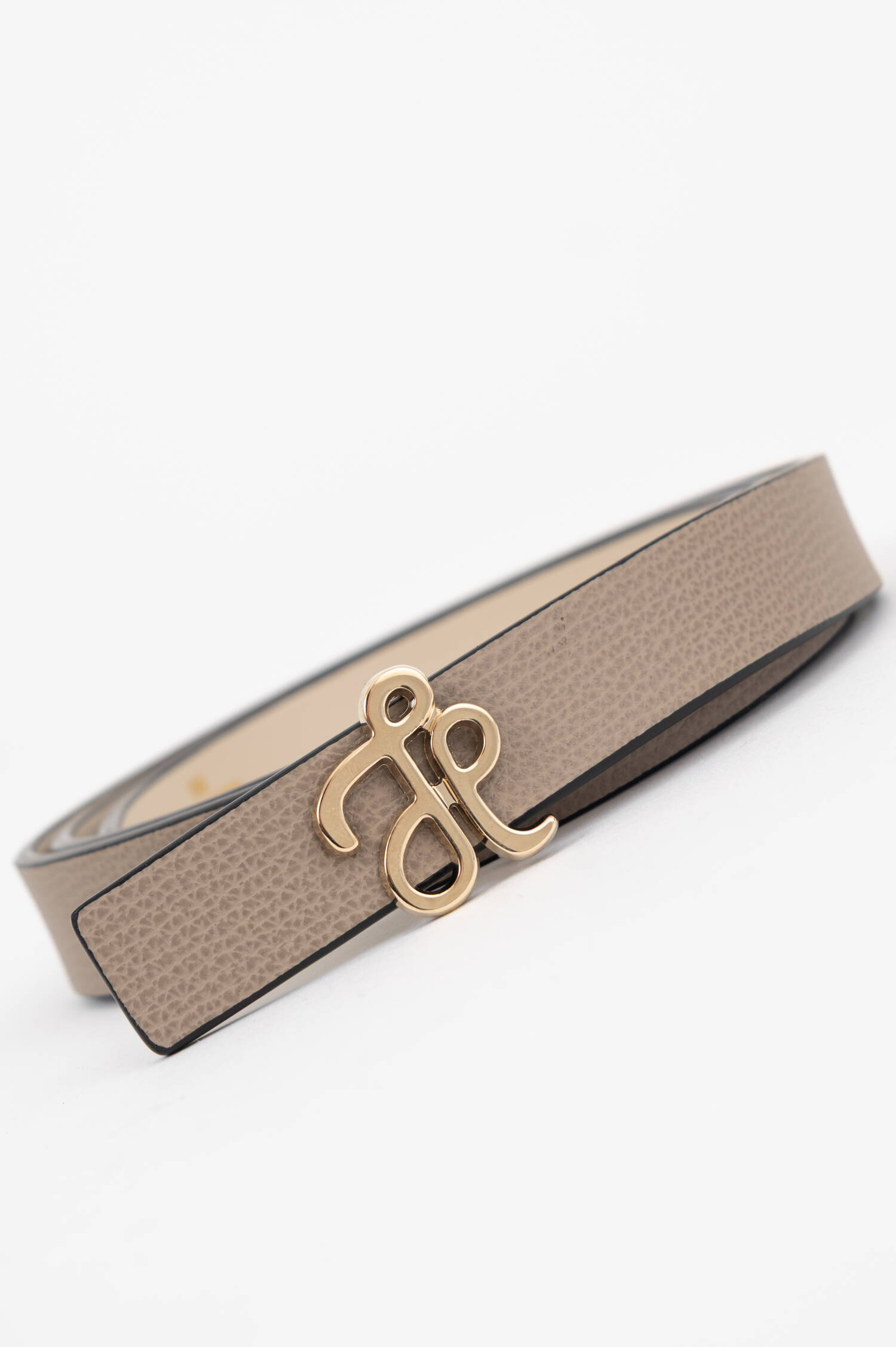 Genarbter-Miniledergürtel in Beige