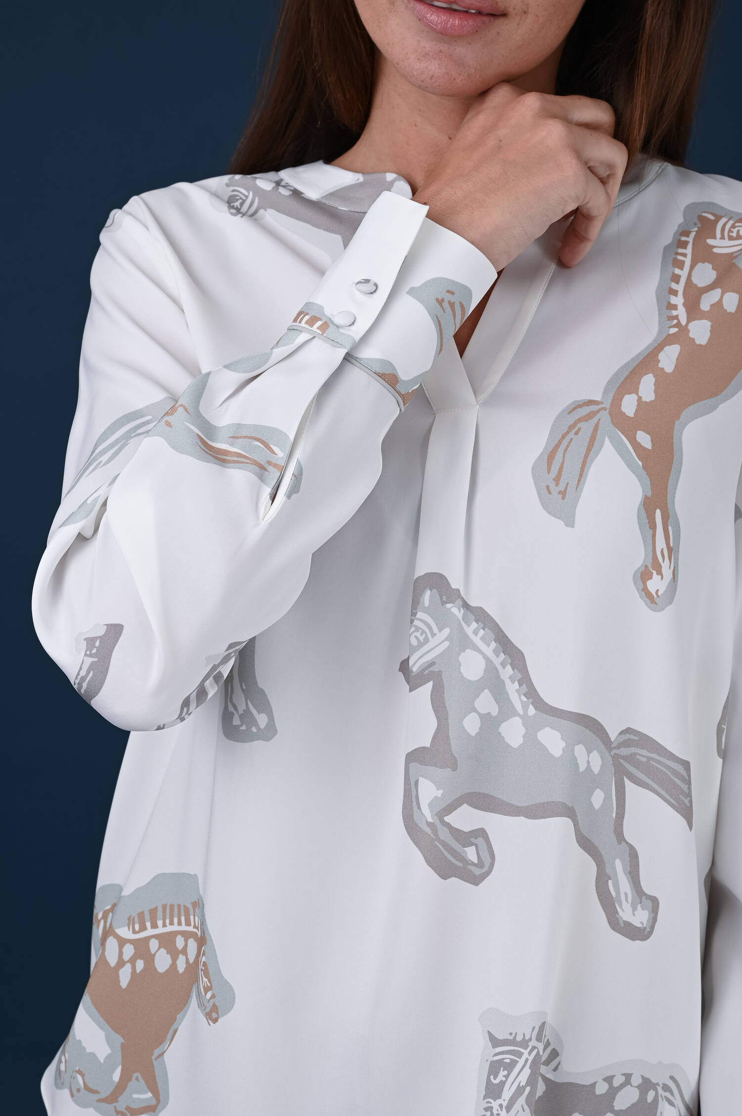 Seidenmix Schlupfbluse in Weiß gemustert