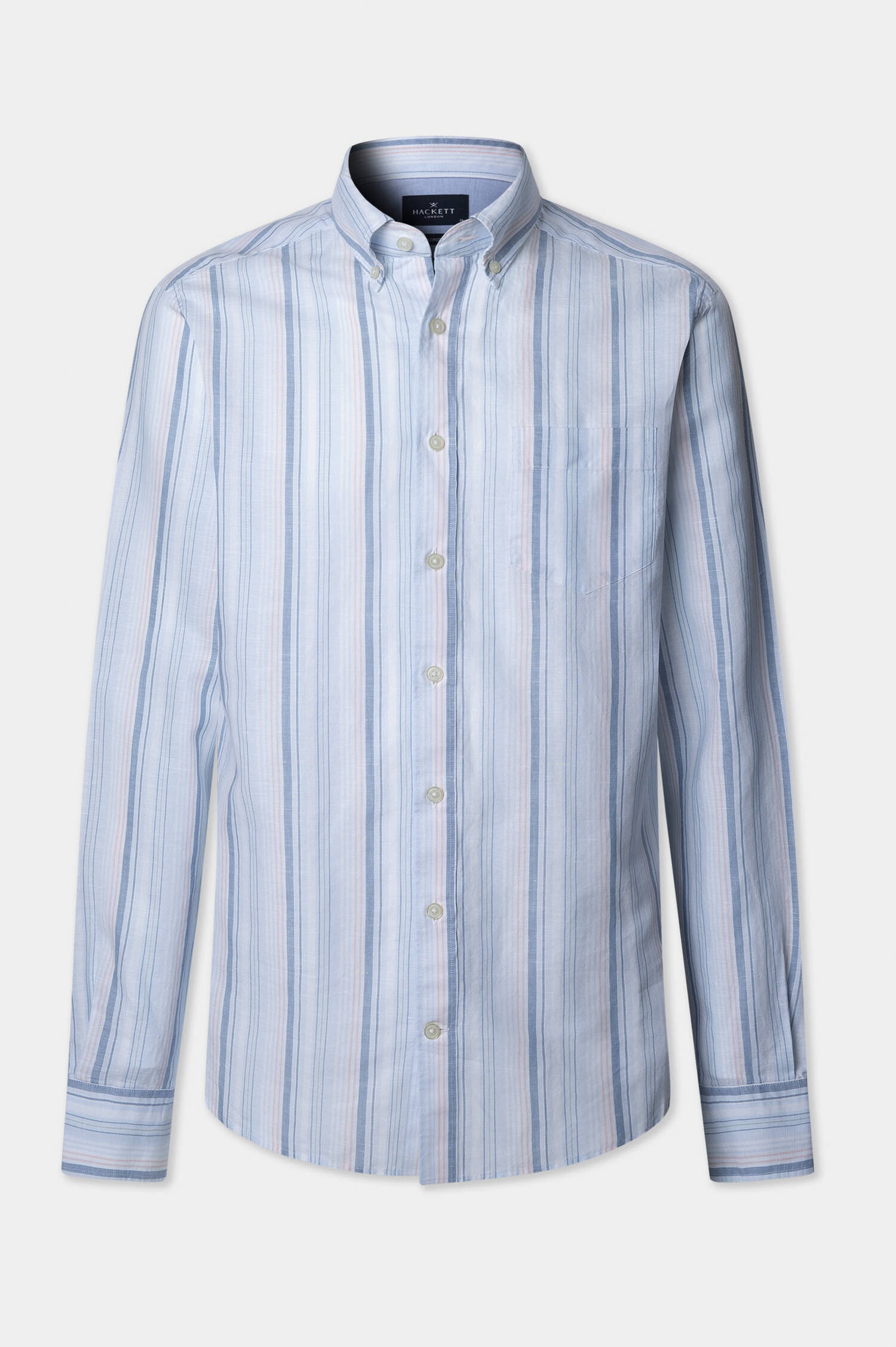 Gestreiftes Leinen-Baumwollhemd in Hellblau Gestreiftes Leinen-Baumwollhemd in Hellblau