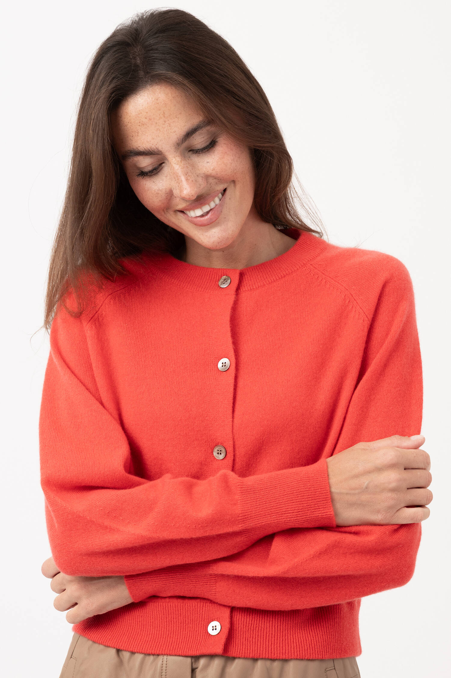 Cashmere-Raglan-Cardigan in Pastellrot