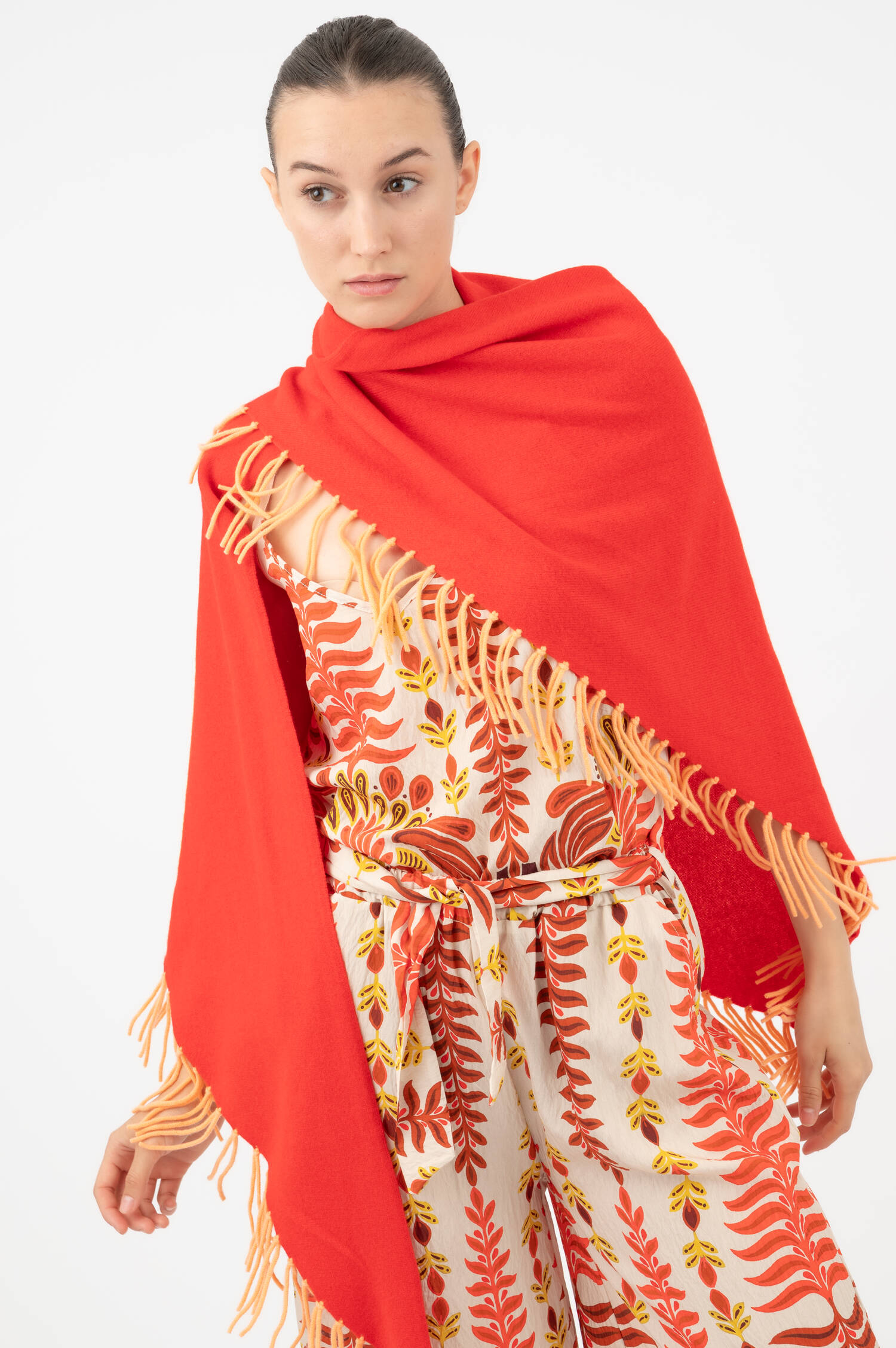 Dreieckstuch aus Woll-Cashmere in Rot/Orange