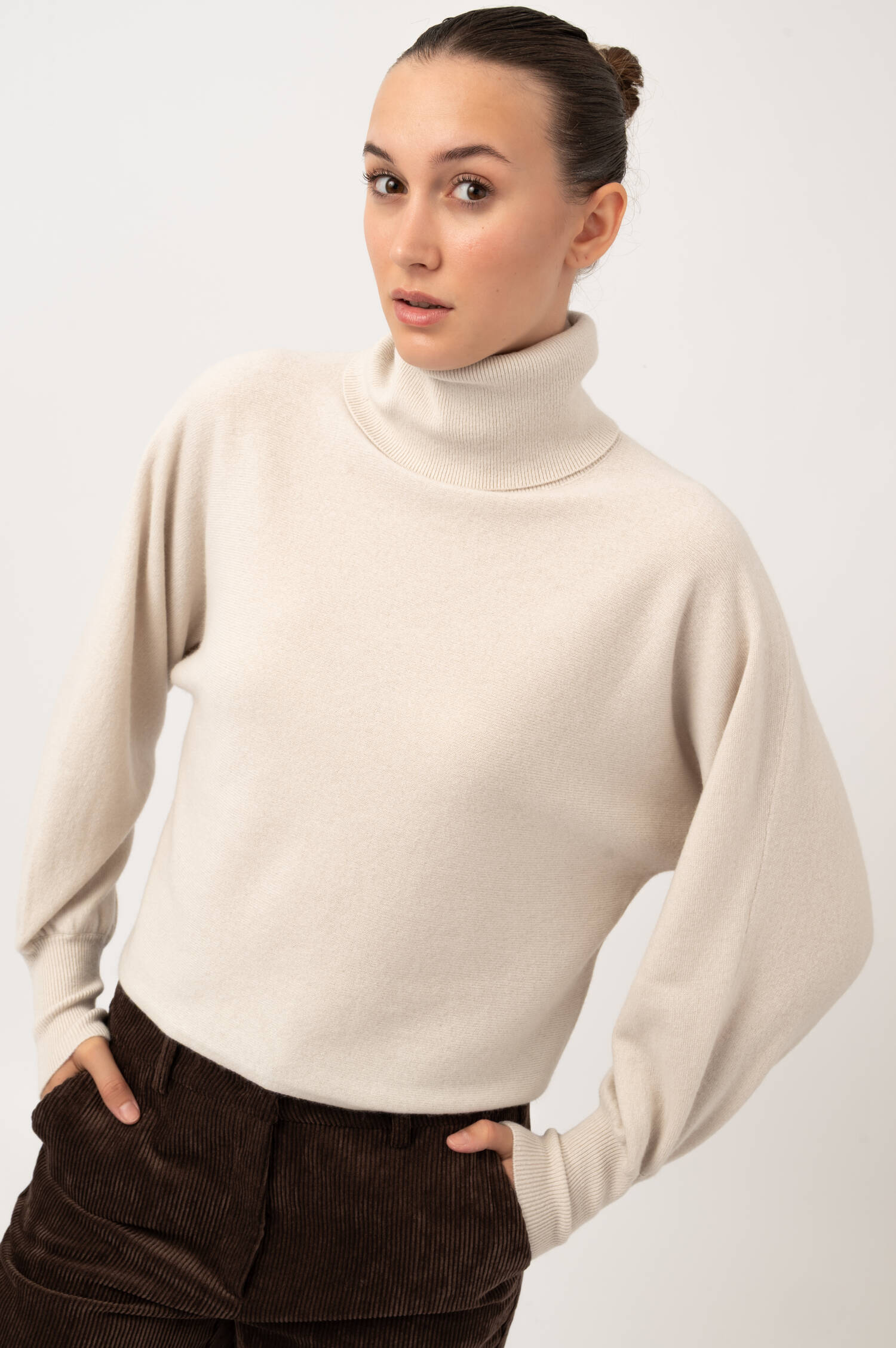 Woll-Cashmere Rollkragen Pullover in Beige