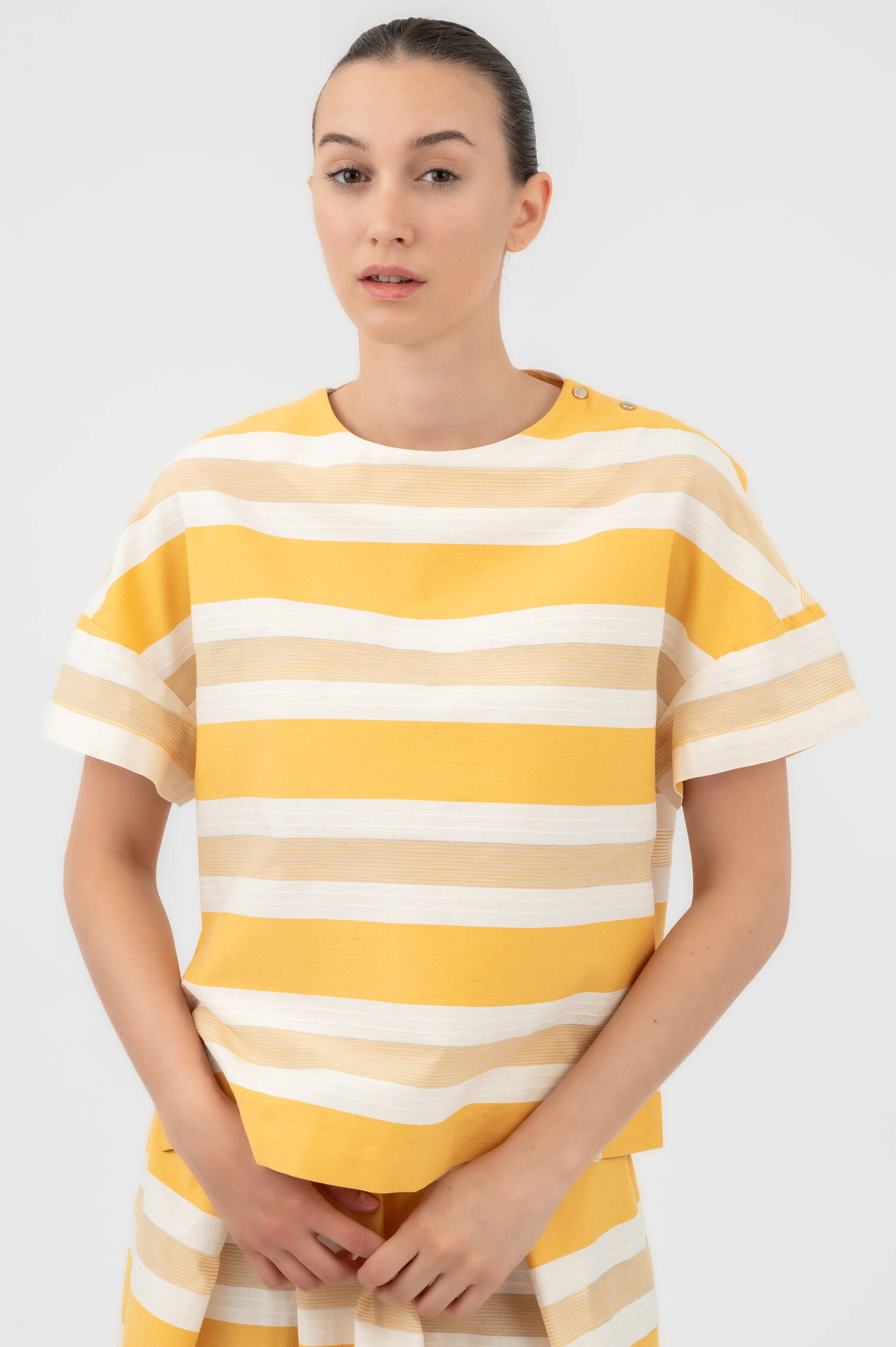 Blusenshirt in Gelb/Weiß