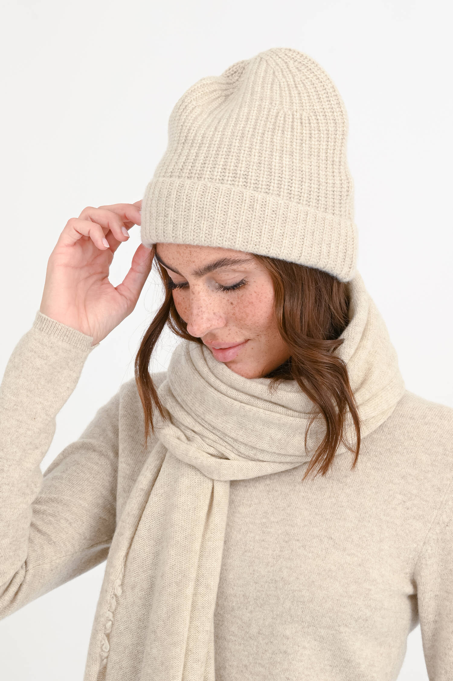 Mütze Raspberry Rippstrickmütze aus Cashmere in Hellbeige