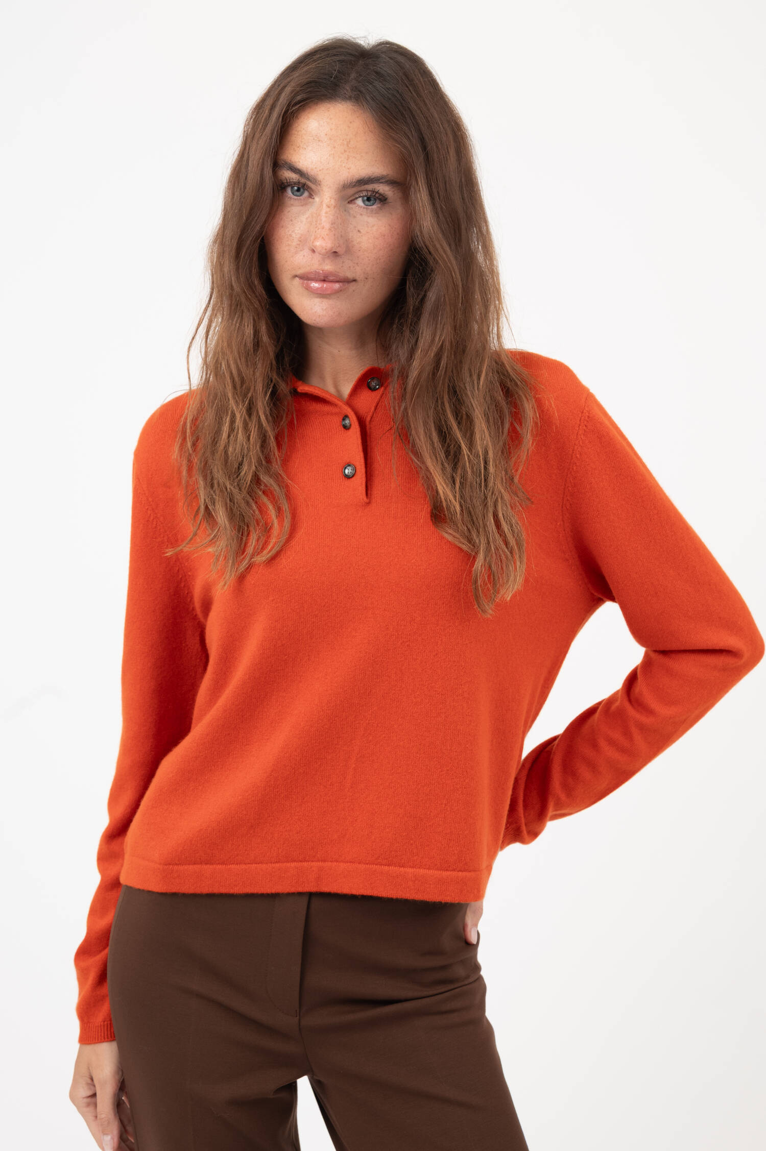 Cashmere-Polo-Pullover in Orange Cashmere-Polo-Pullover in Orange
