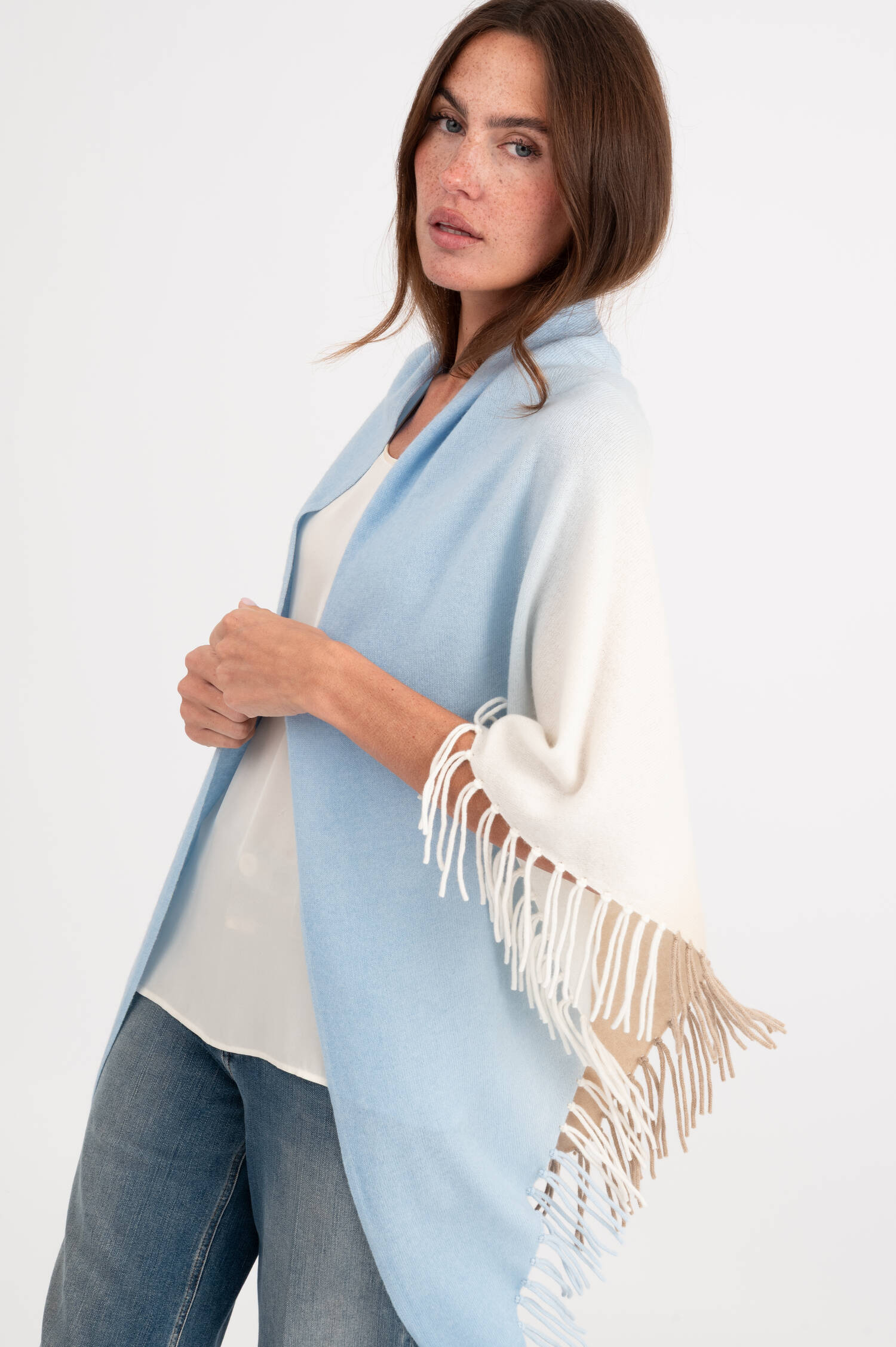 Woll-Mix Dreieckstuch in Hellblau/Creme