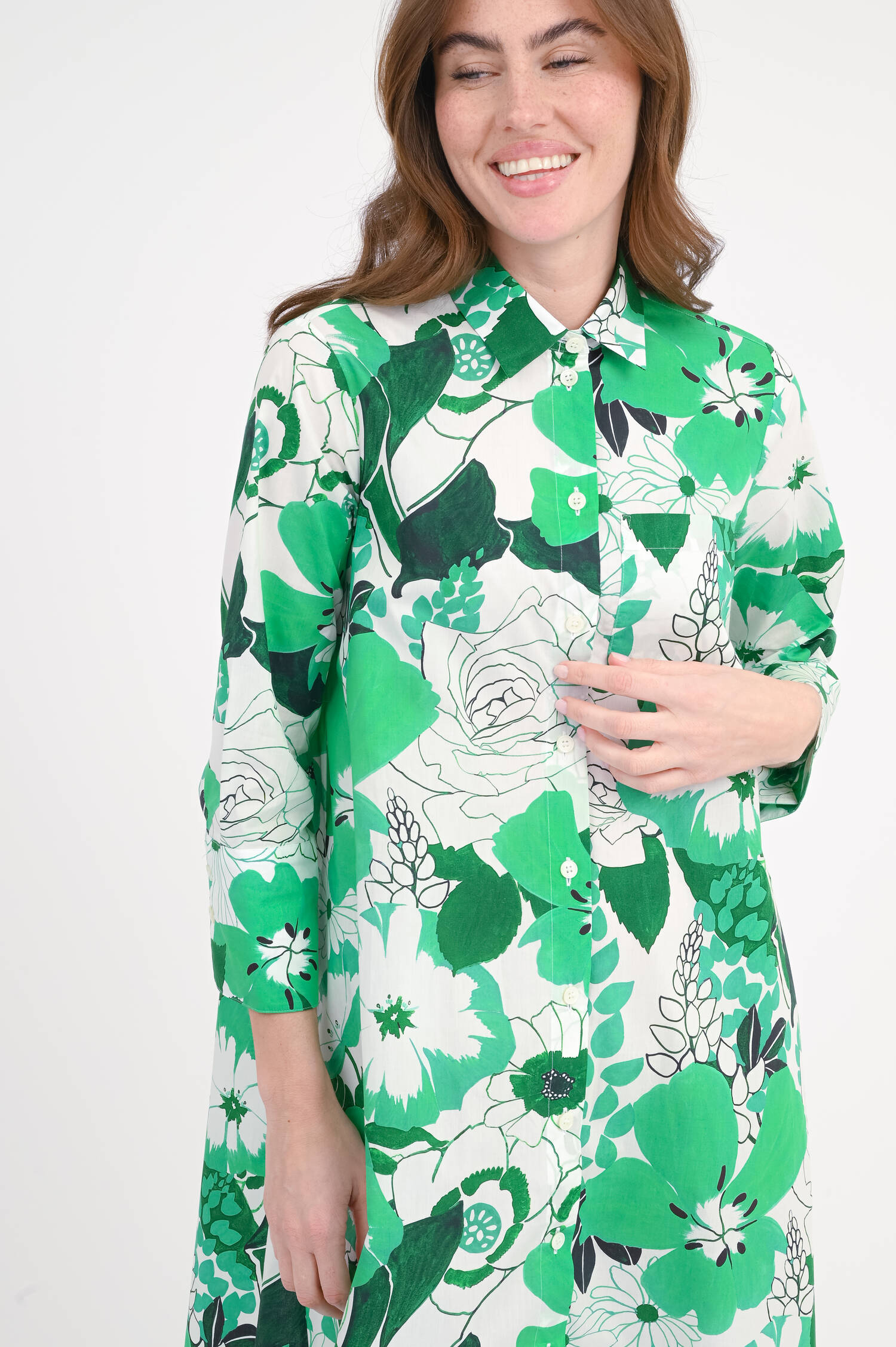 Gemustertes Blusenkleid LENAL in Grün/Creme