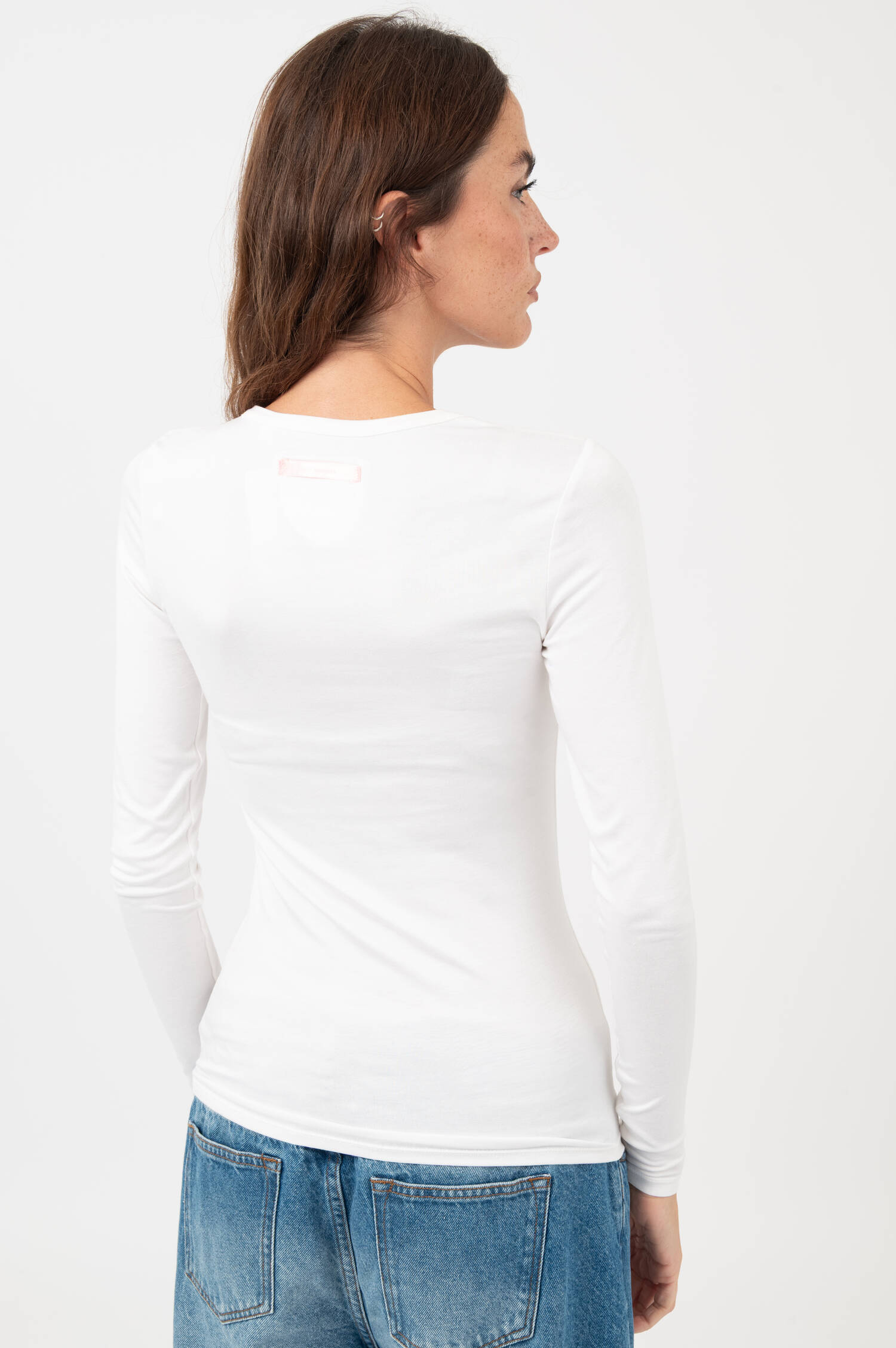 Basic Langarmshirt in Off-White
