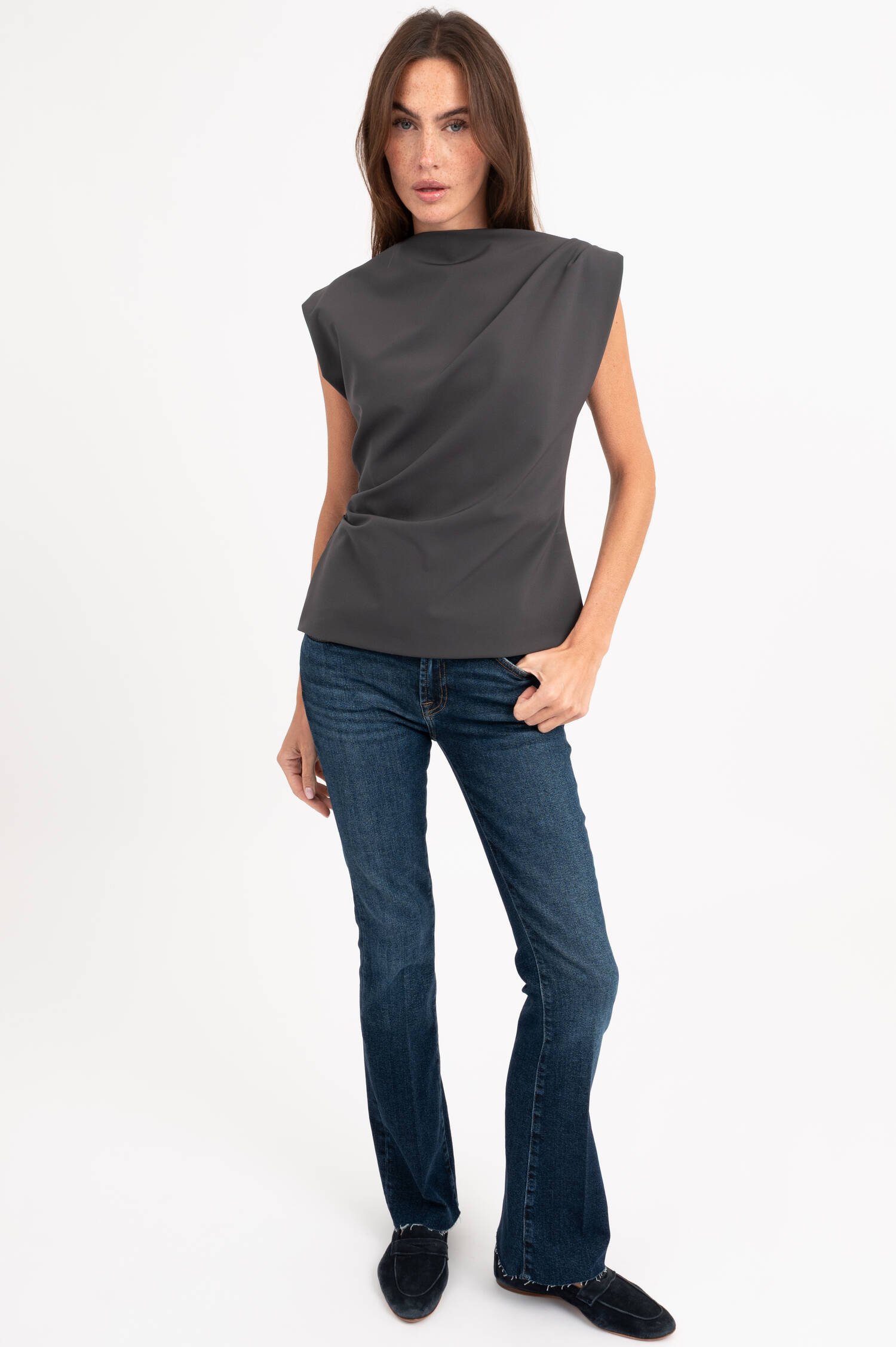 Bluse mit Raffung in Grau Bluse mit Raffung in Grau