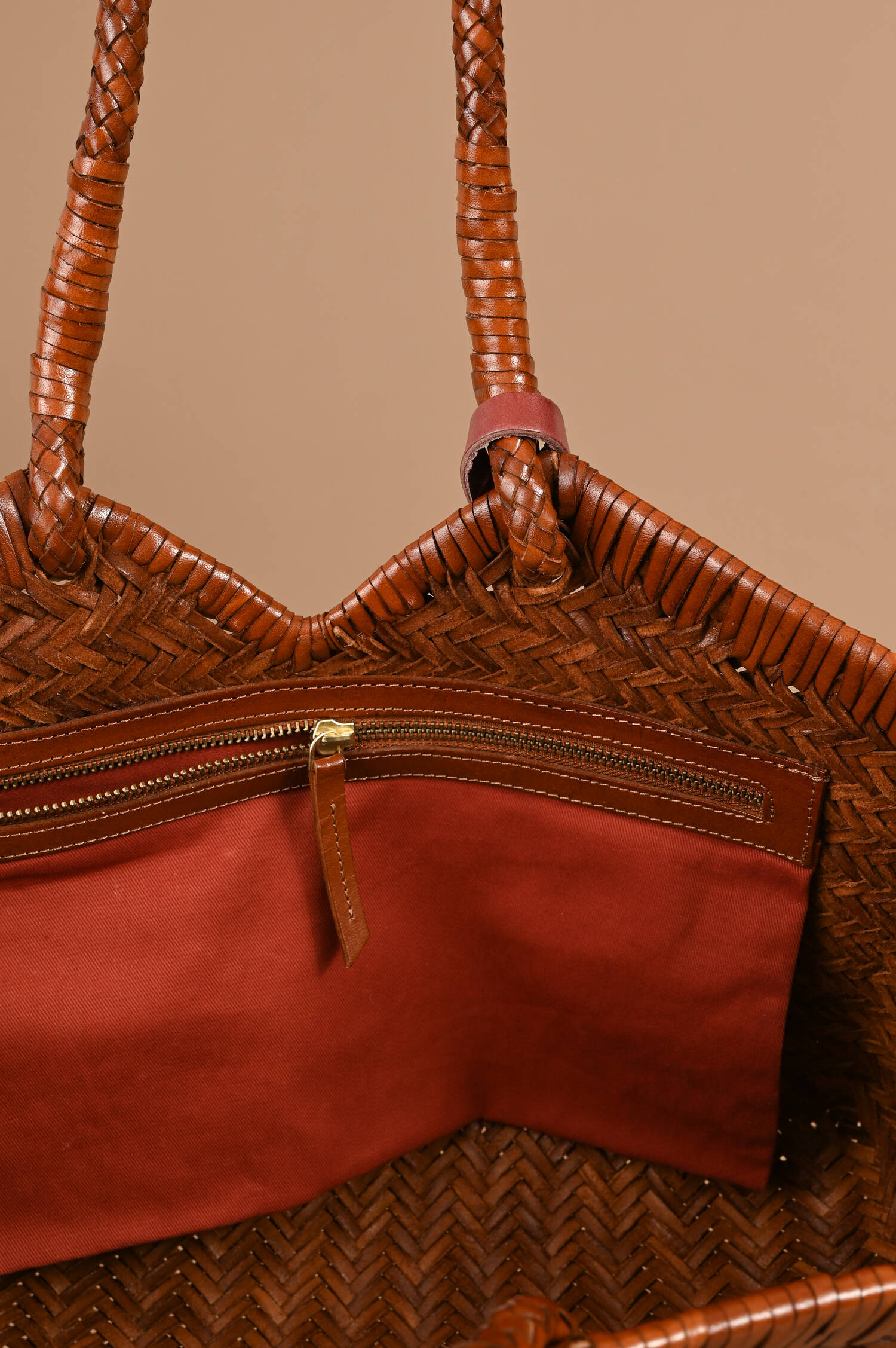Leder Flecht Tote Bag CRUDELIA in Cognacbraun