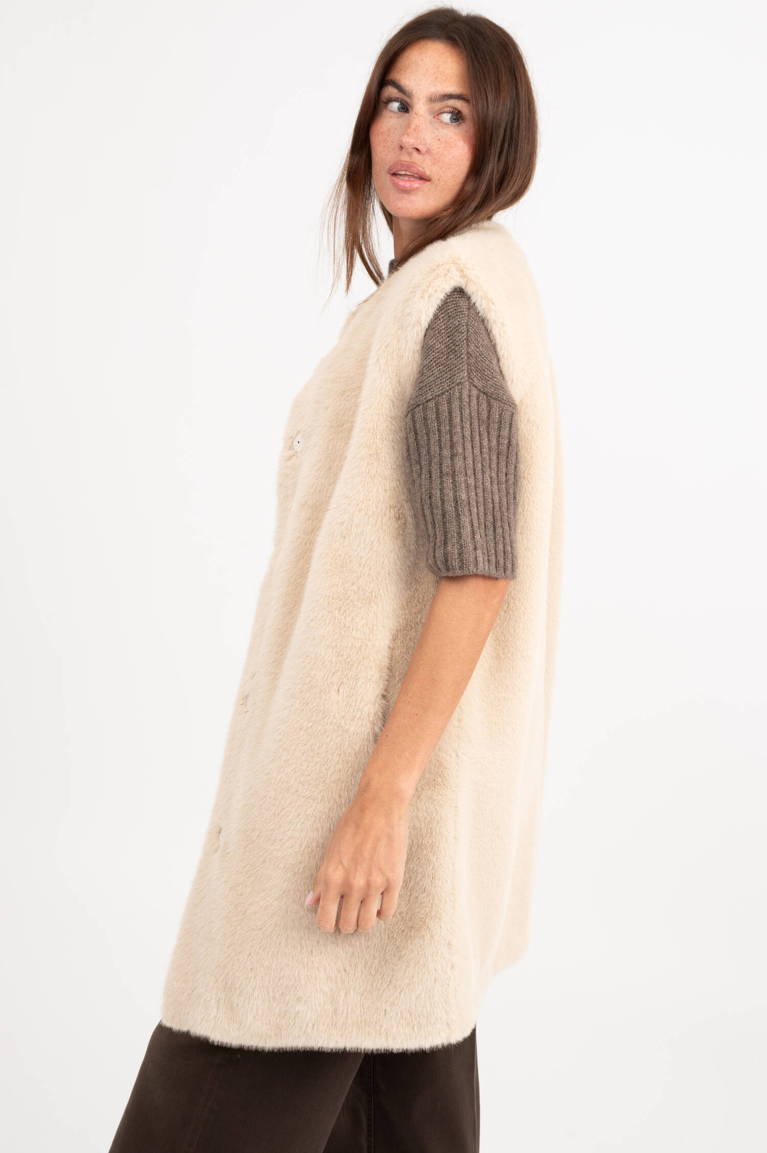 Faux Fur Weste in Beige