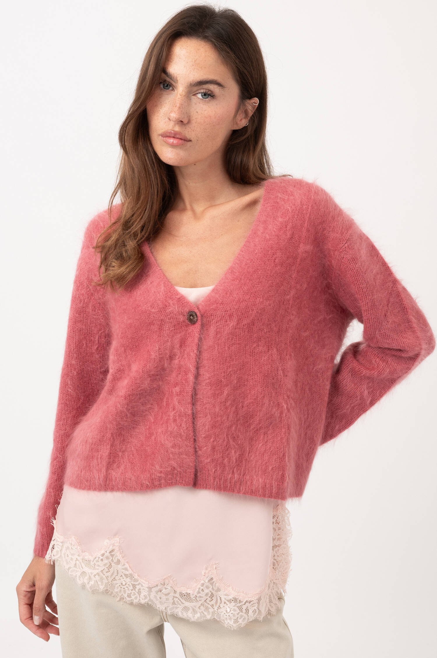 Cashmere-Cardigan in Pastellrot