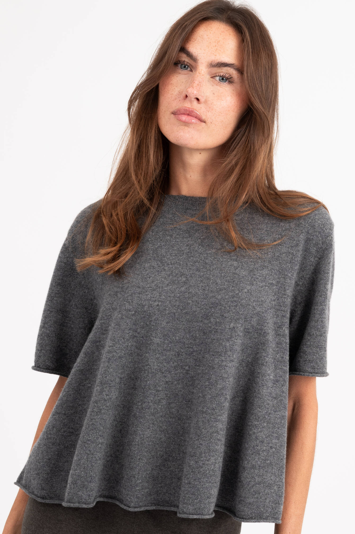 Cashmere T-Shirt LIRU in Grau meliert Cashmere T-Shirt LIRU in Grau meliert