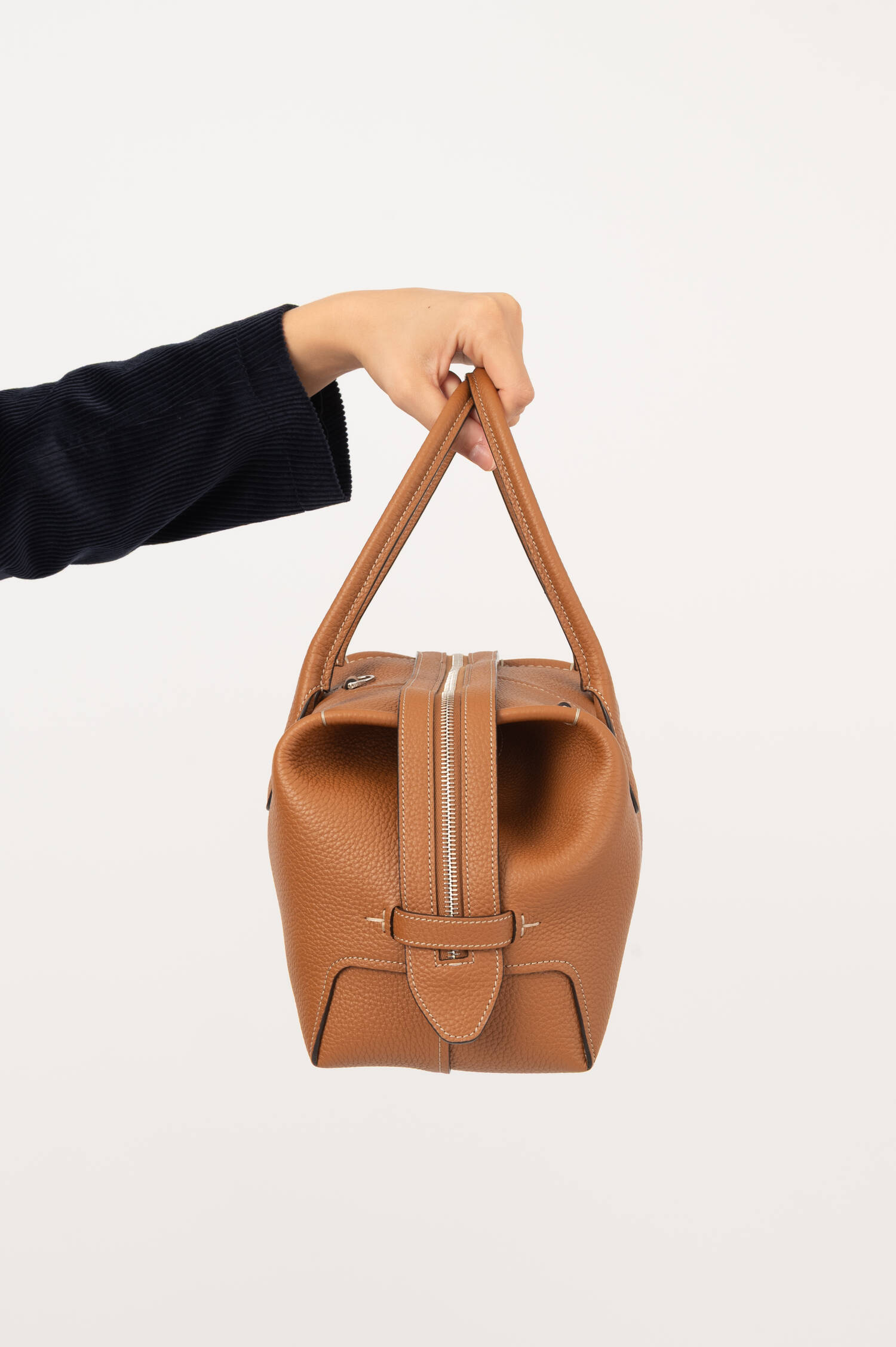 Genarbte Leder-Bowling-Bag in Braun Genarbte Leder-Bowling-Bag in Braun