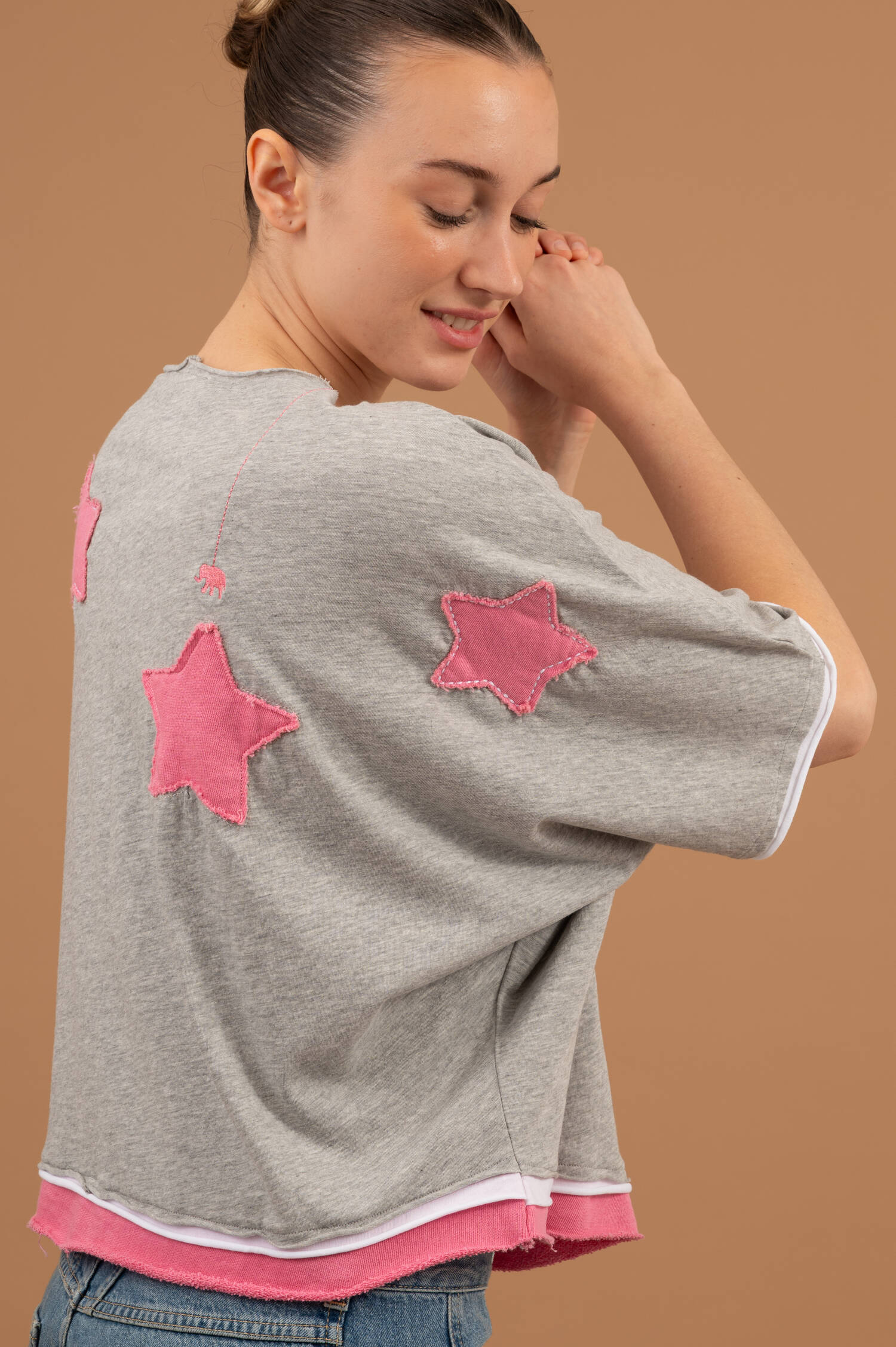 T-Shirt RUMBIA in Grau/Rosa/Weiß