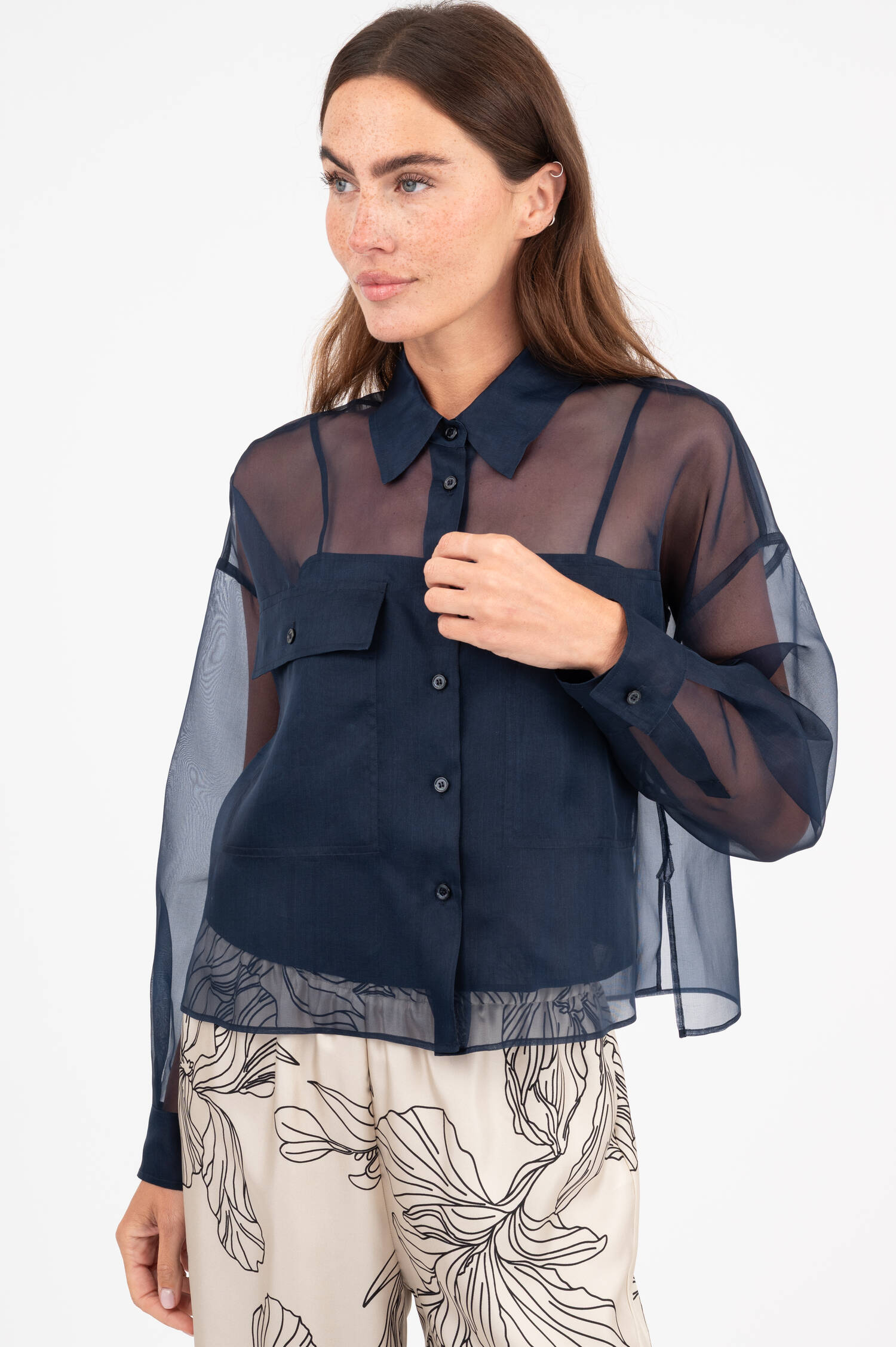 Transparente Seidenbluse in Navy