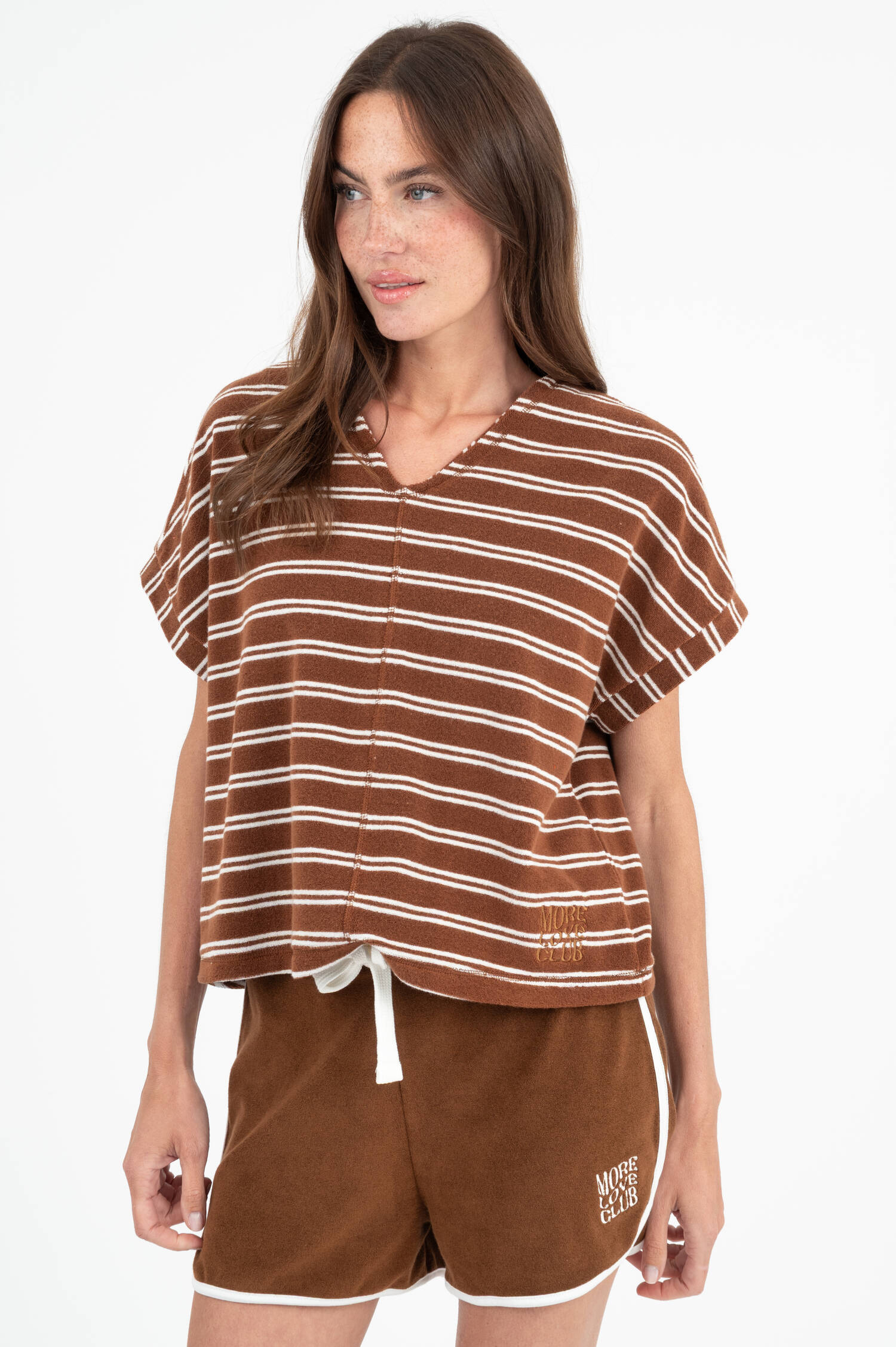 Frottee T-Shirt in Braun gestreift Frottee T-Shirt in Braun gestreift