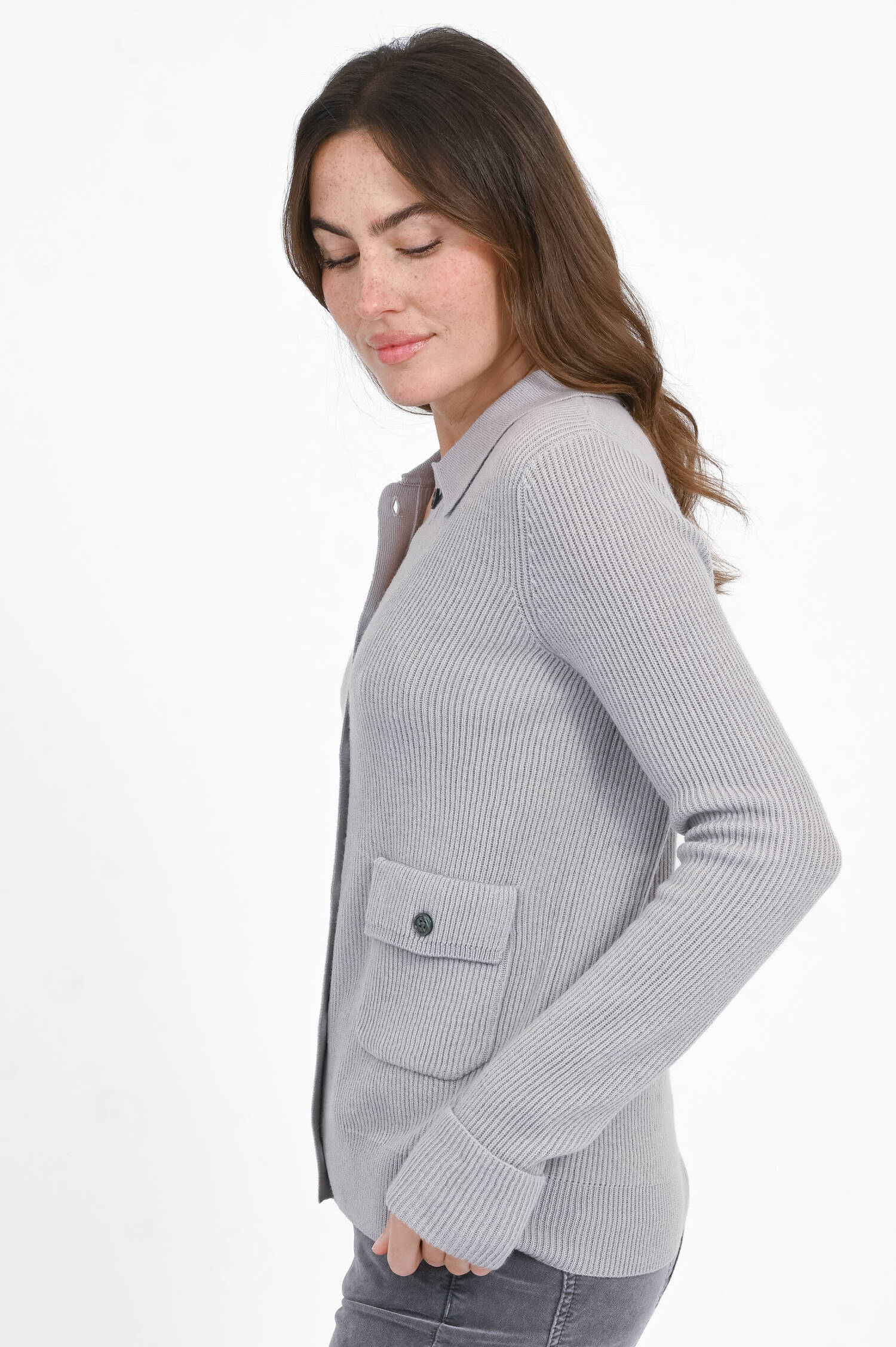 Cardigan aus Wolle in Hellgrau