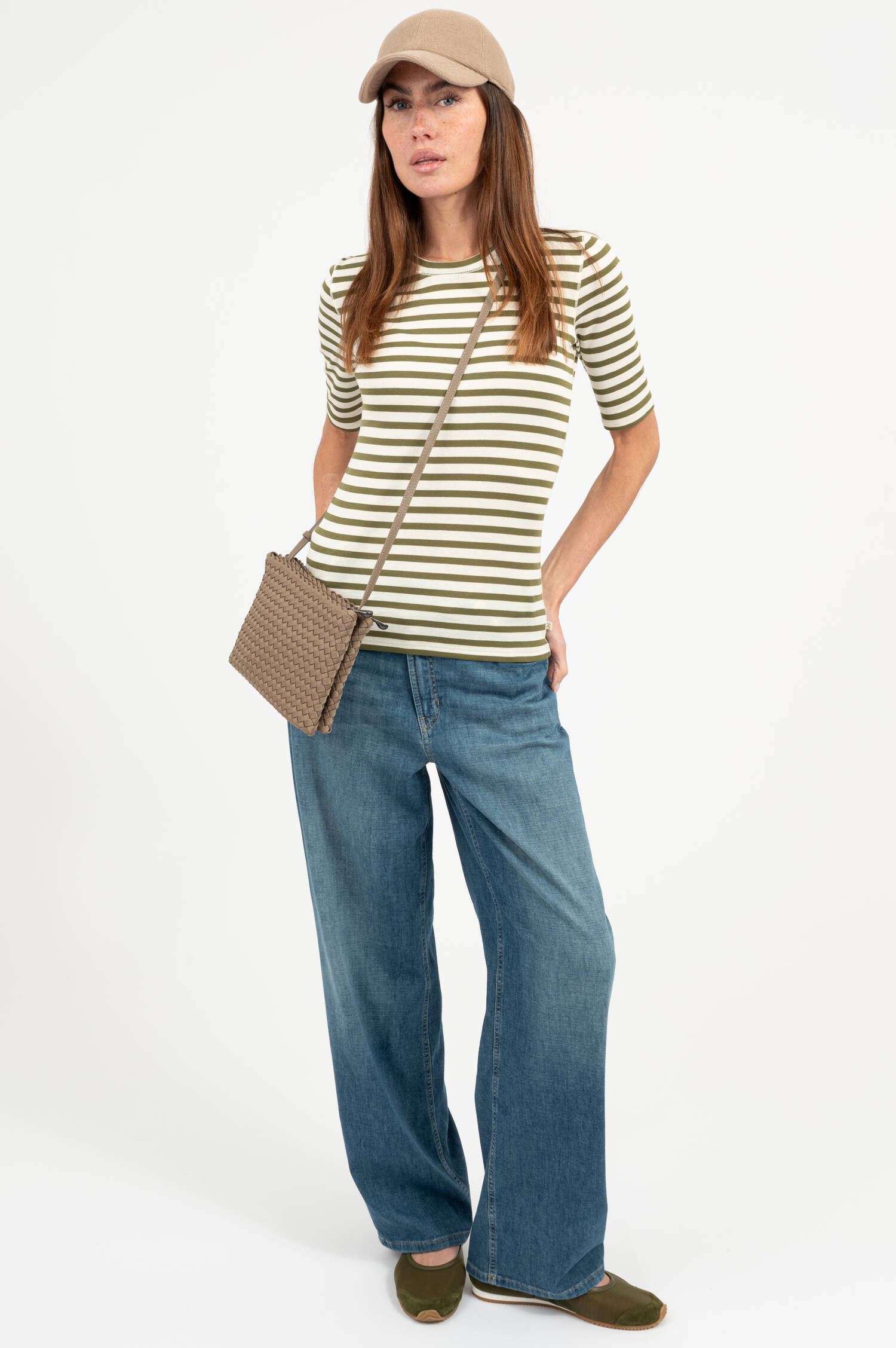 Gestreiftes Basic Shirt in Grün/Weiß