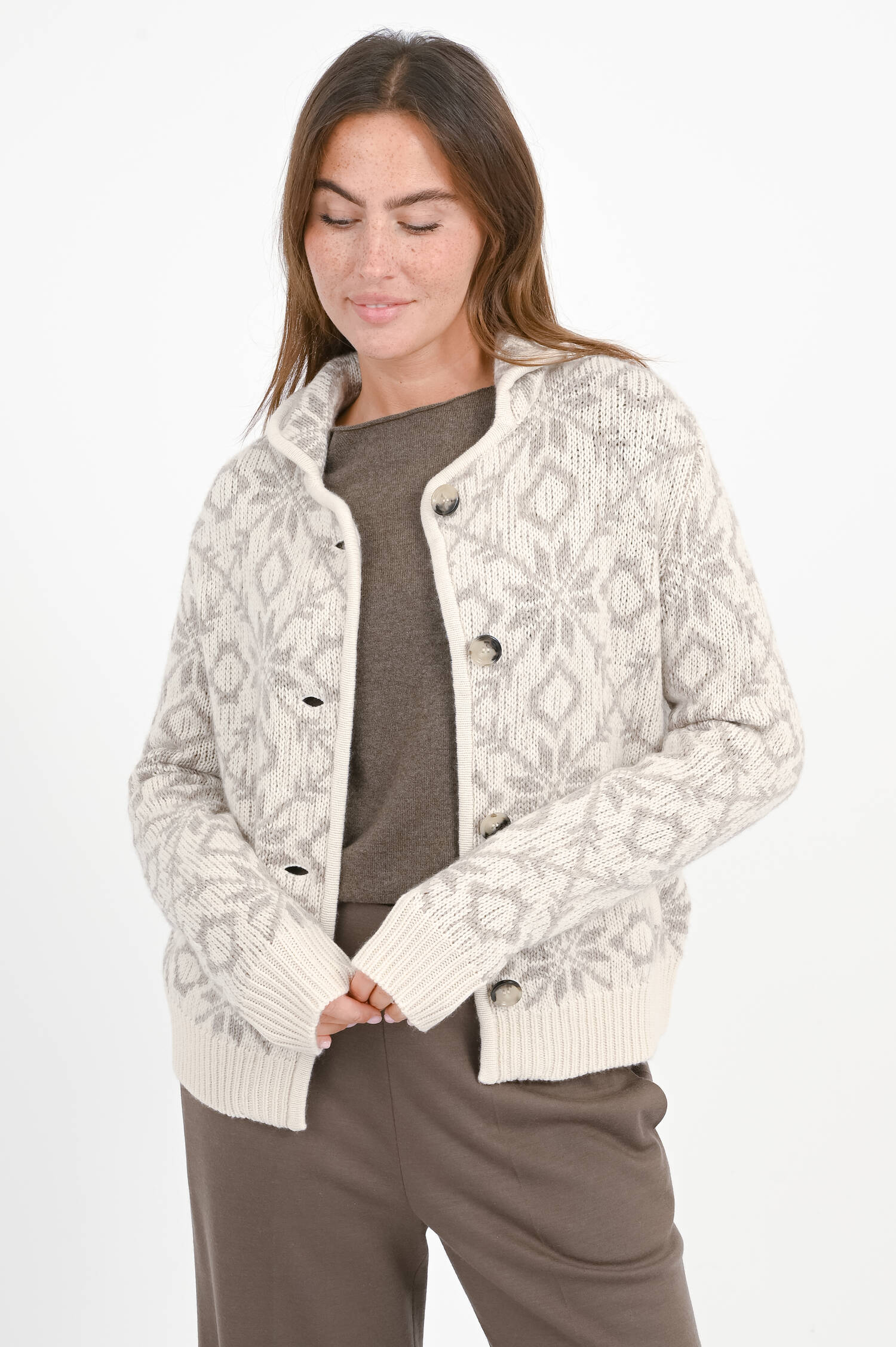 Norweger-Strickweste in Creme/Taupe