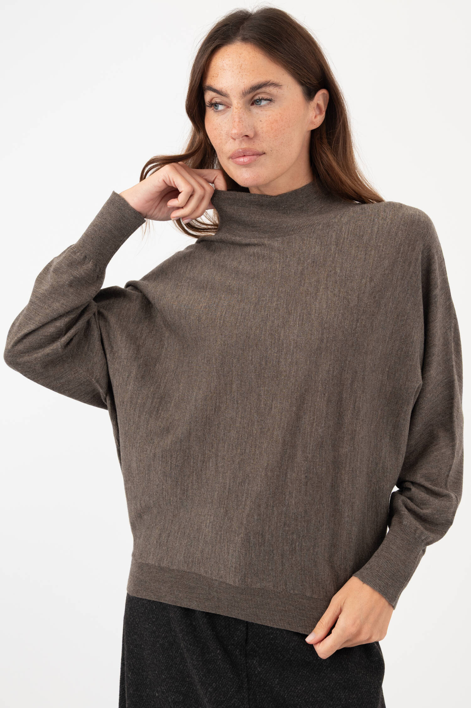 Woll-Pullover in Taupe meliert Woll-Pullover in Taupe meliert