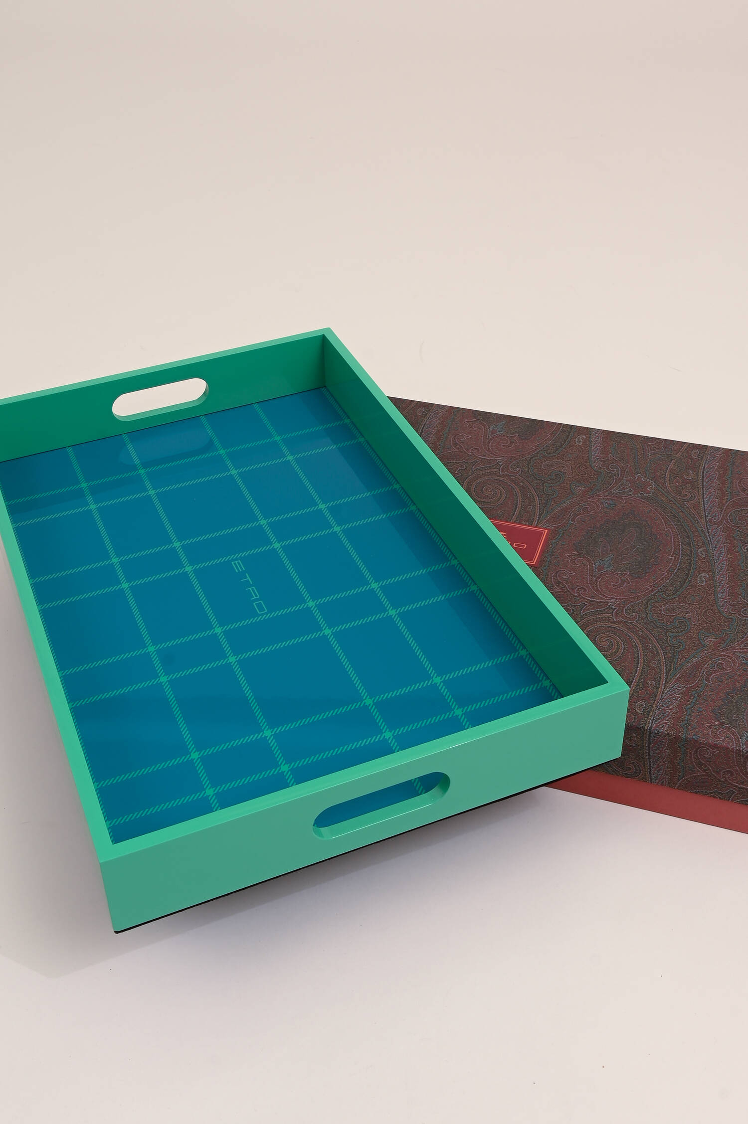 Tablett aus Holz in Türkis/Blau