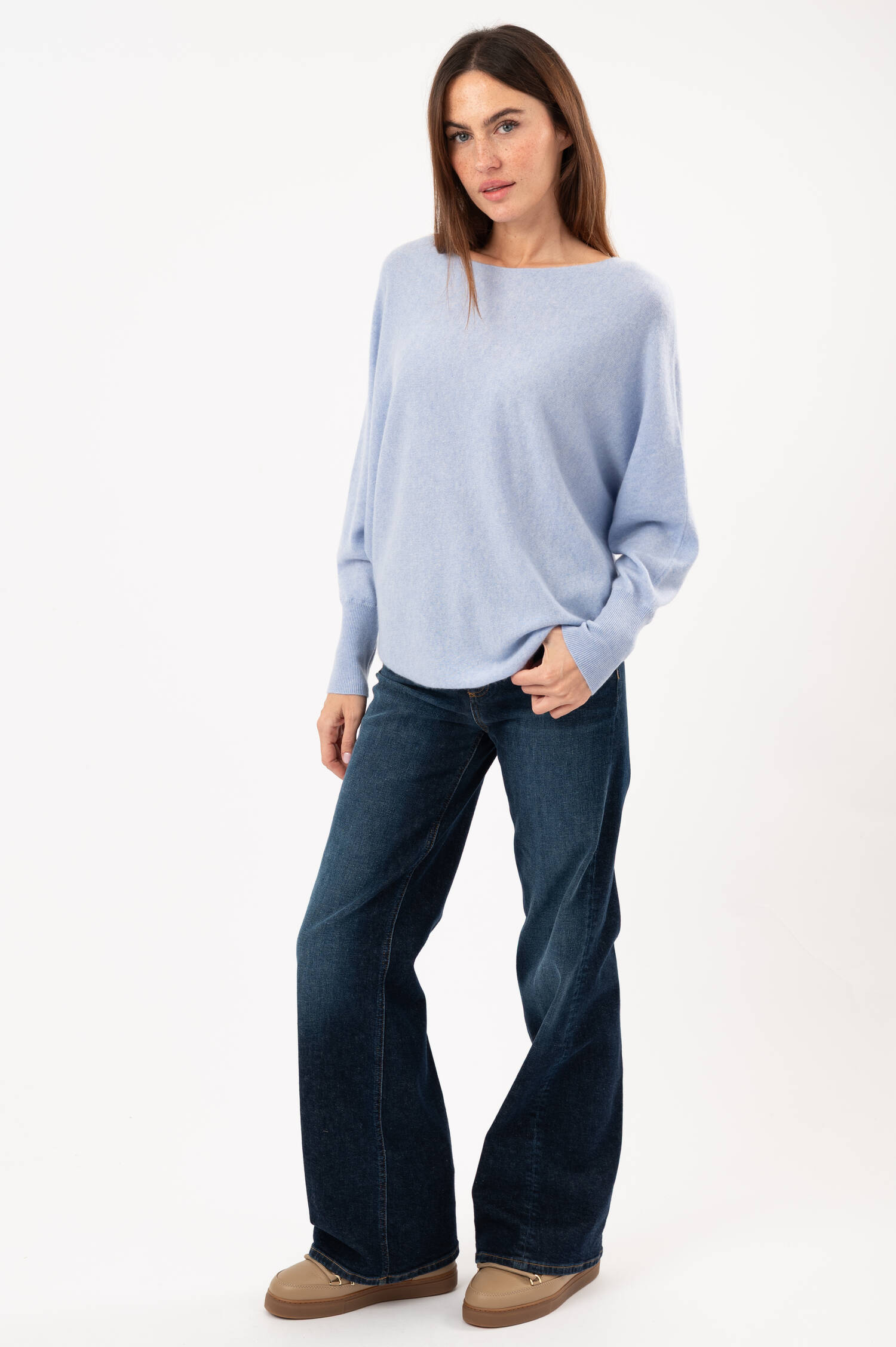 Cashmere-Pullover in Pastellblau meliert