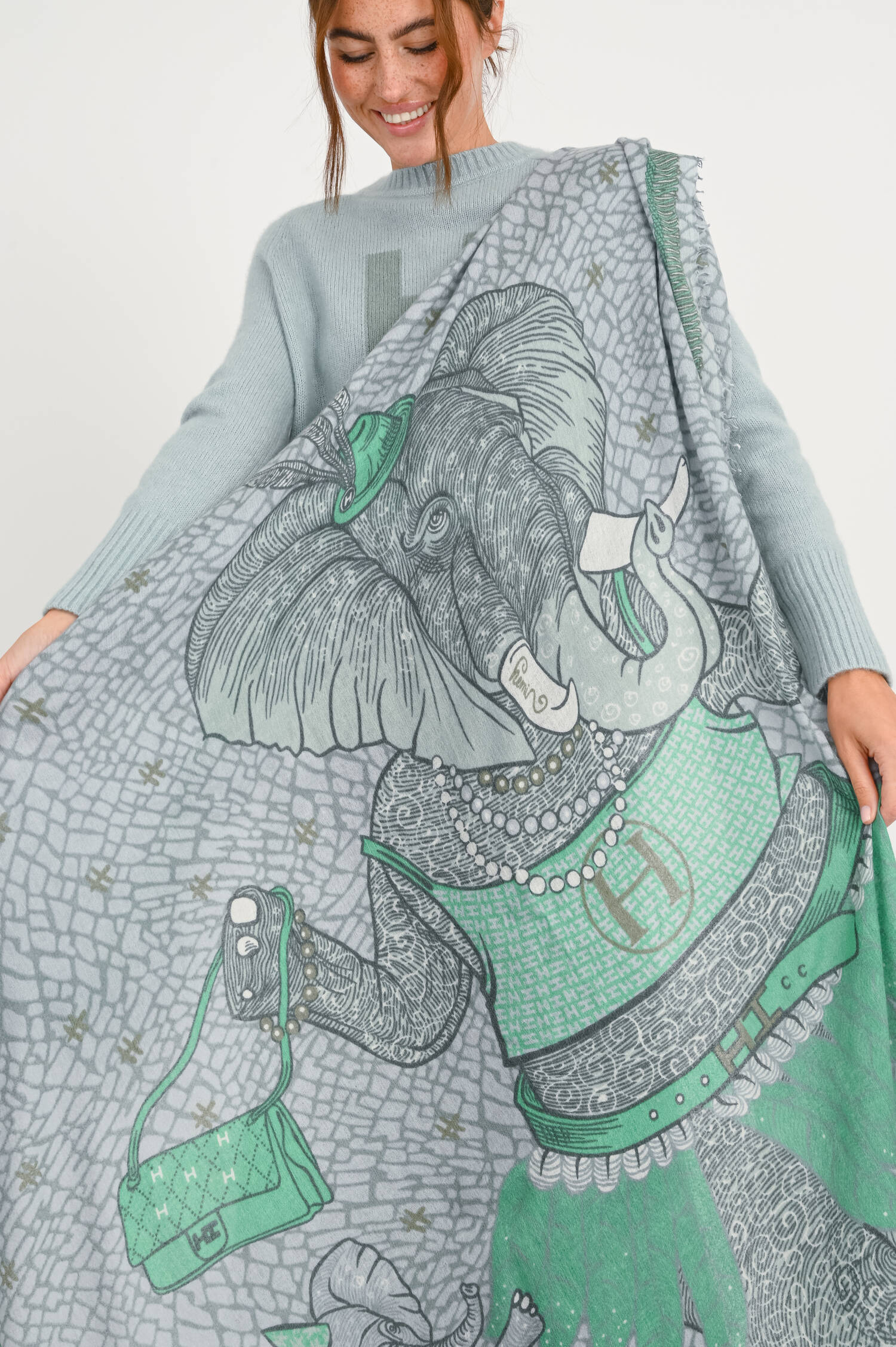 Schal LUMBO aus Cashmere in Grau/Grün