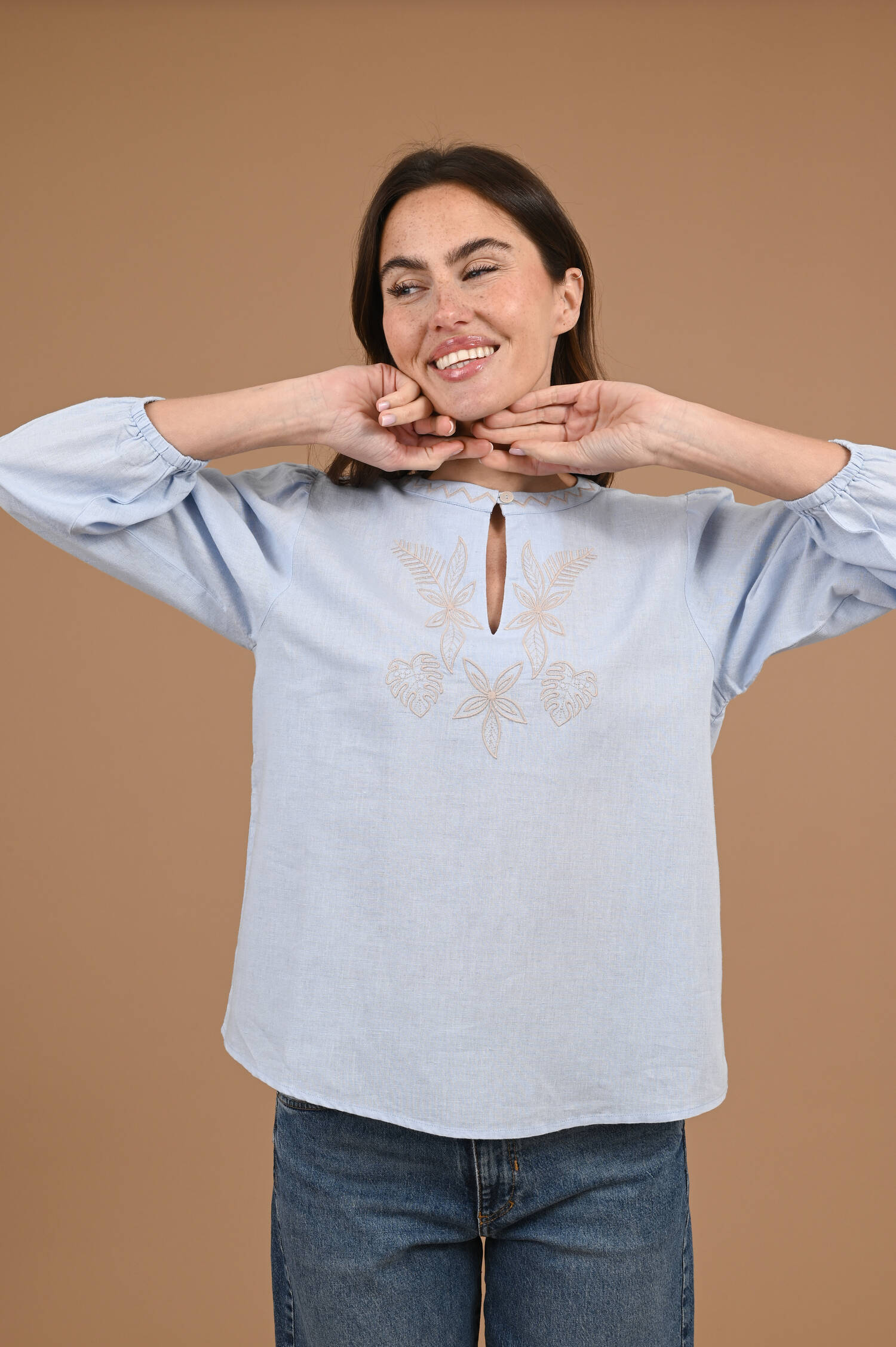 Bluse RIO in Hellblau/Beige