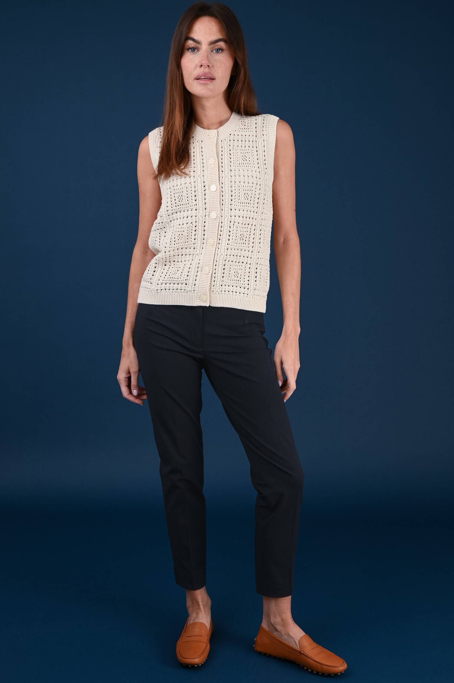 Lochstrickweste in Beige