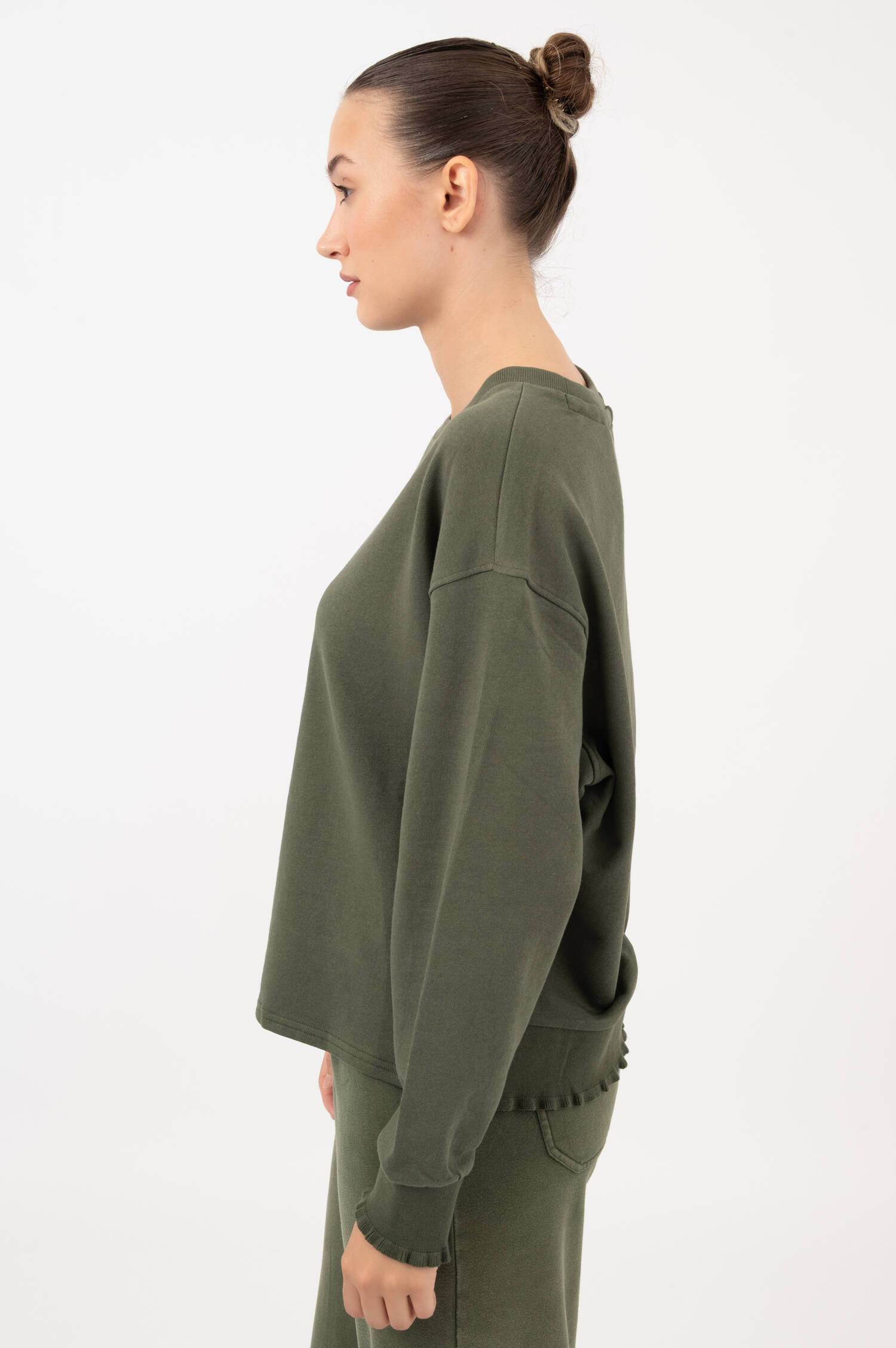 Sweatshirt mit Rüschen-Details in Oliv