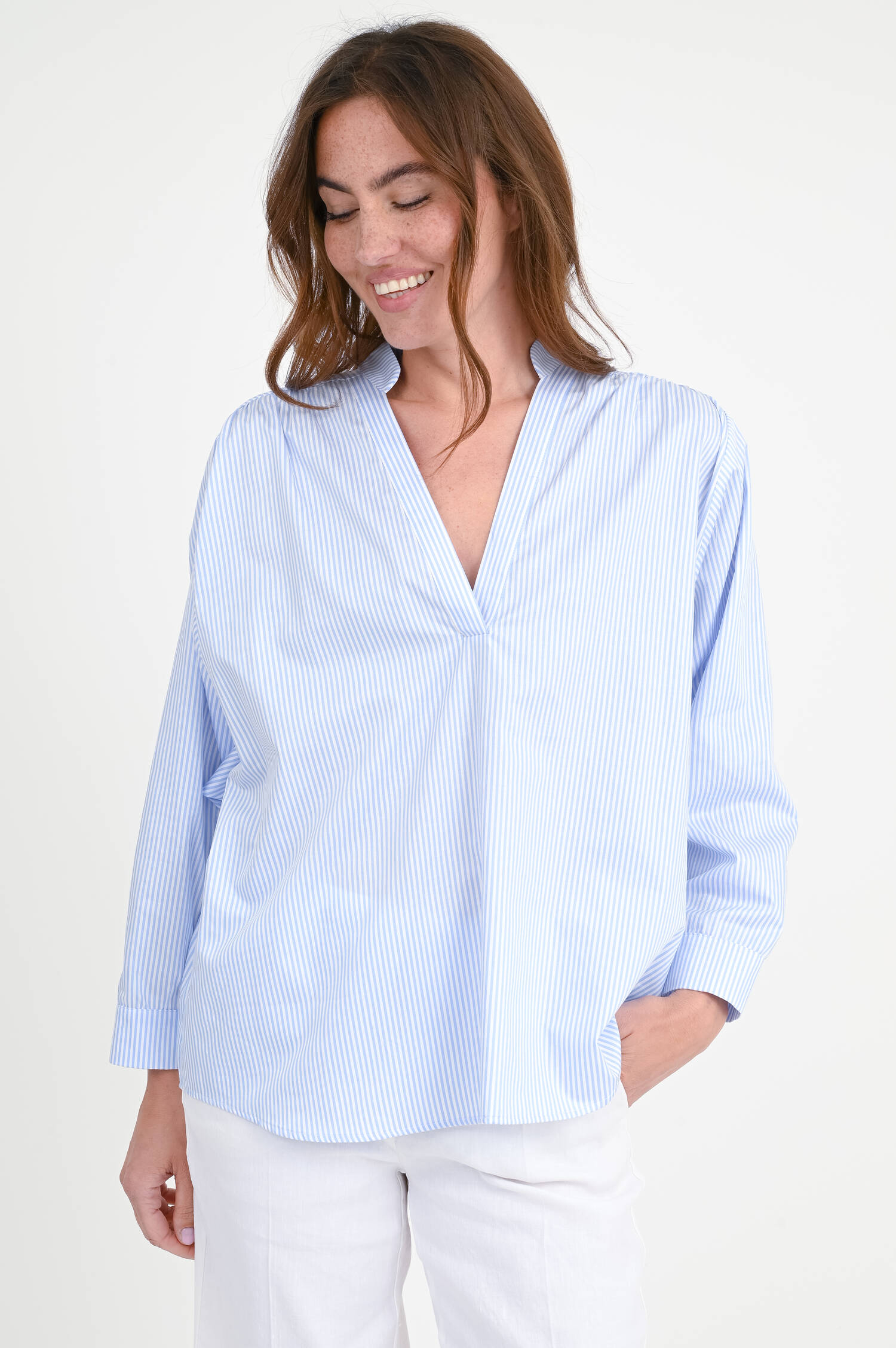 A-Linien Bluse OGAN in Hellblau/Weiß gestreift