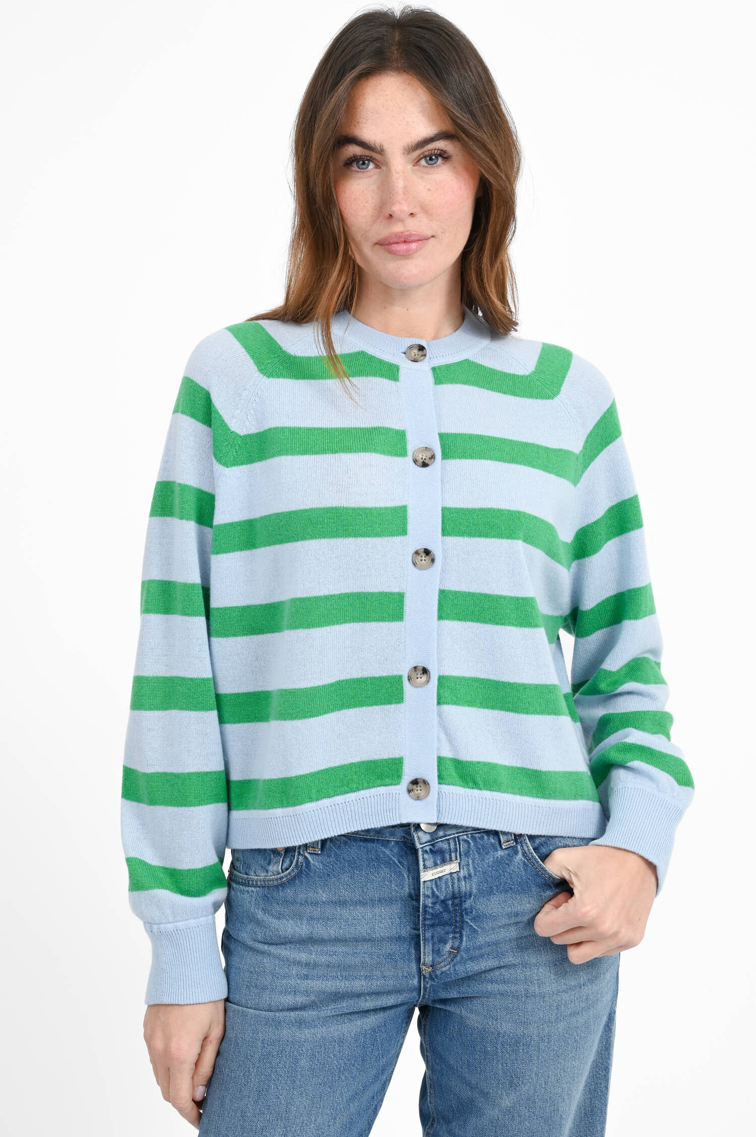 Strickweste mit Streifen in Hellblau/Grün Strickweste mit Streifen in Hellblau/Grün