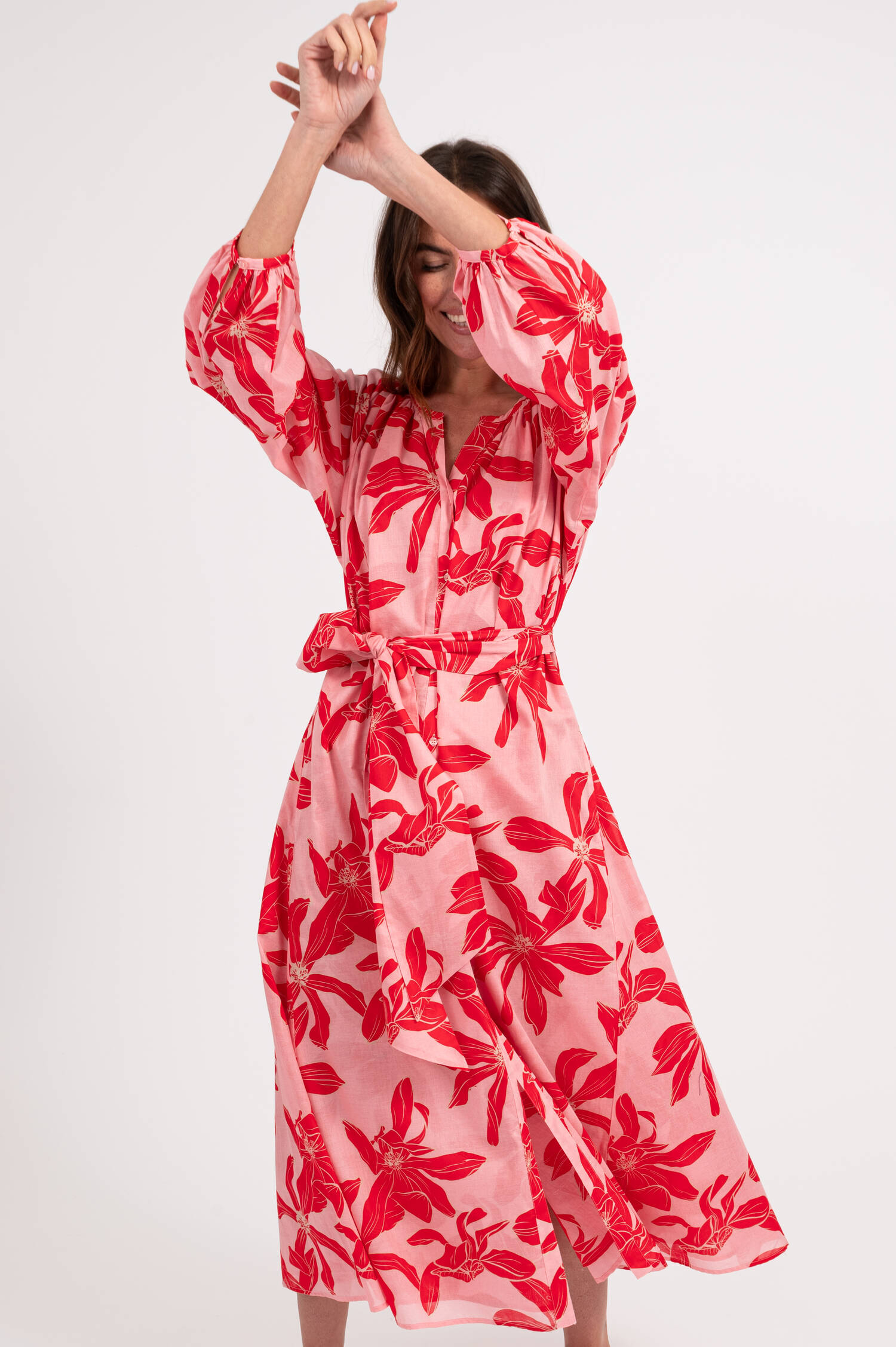 Kleid AVA mit Blumenprint in Rosa/Rot