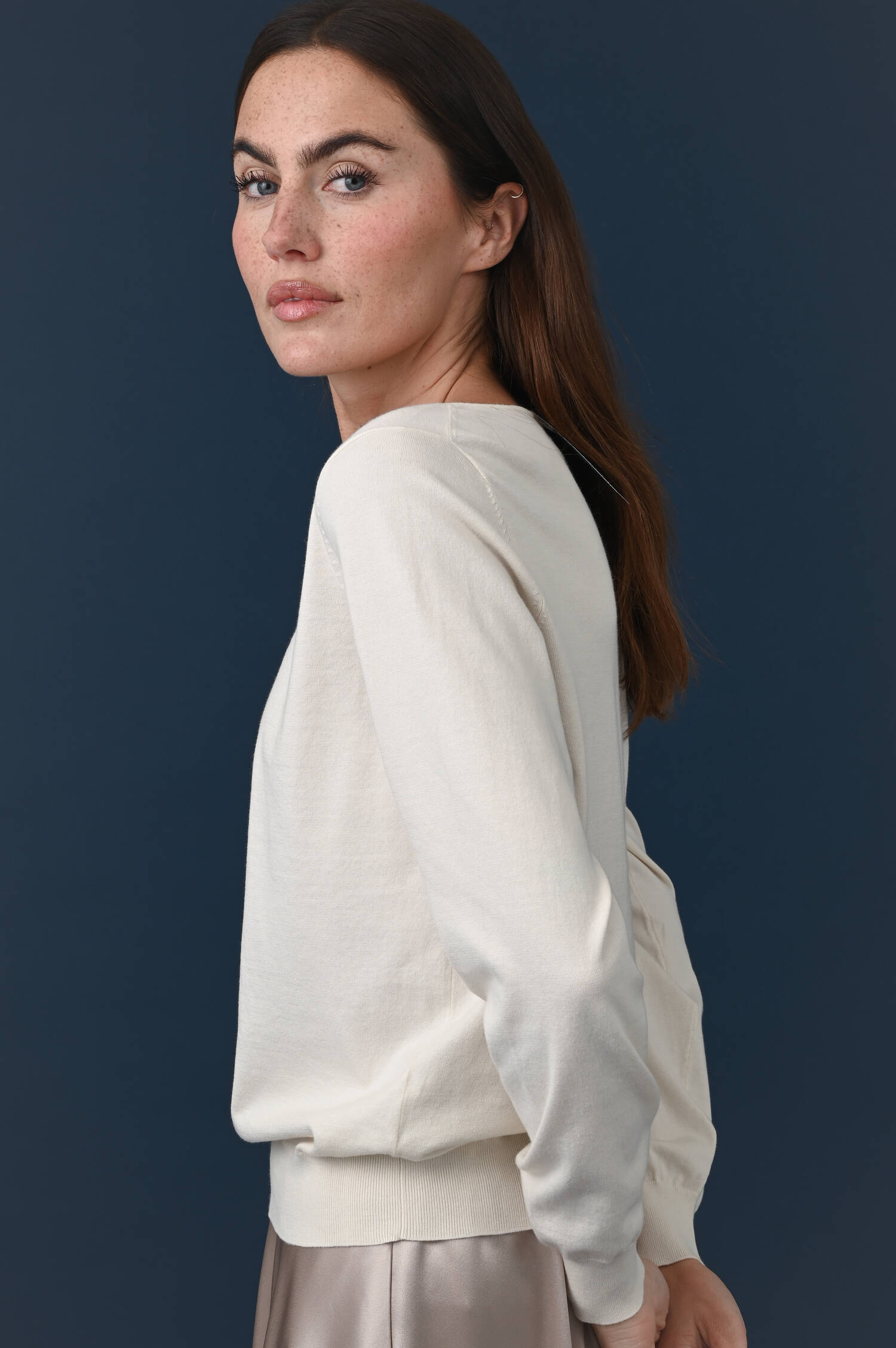 Geraffter U-Boot Pullover in Ivorybeige