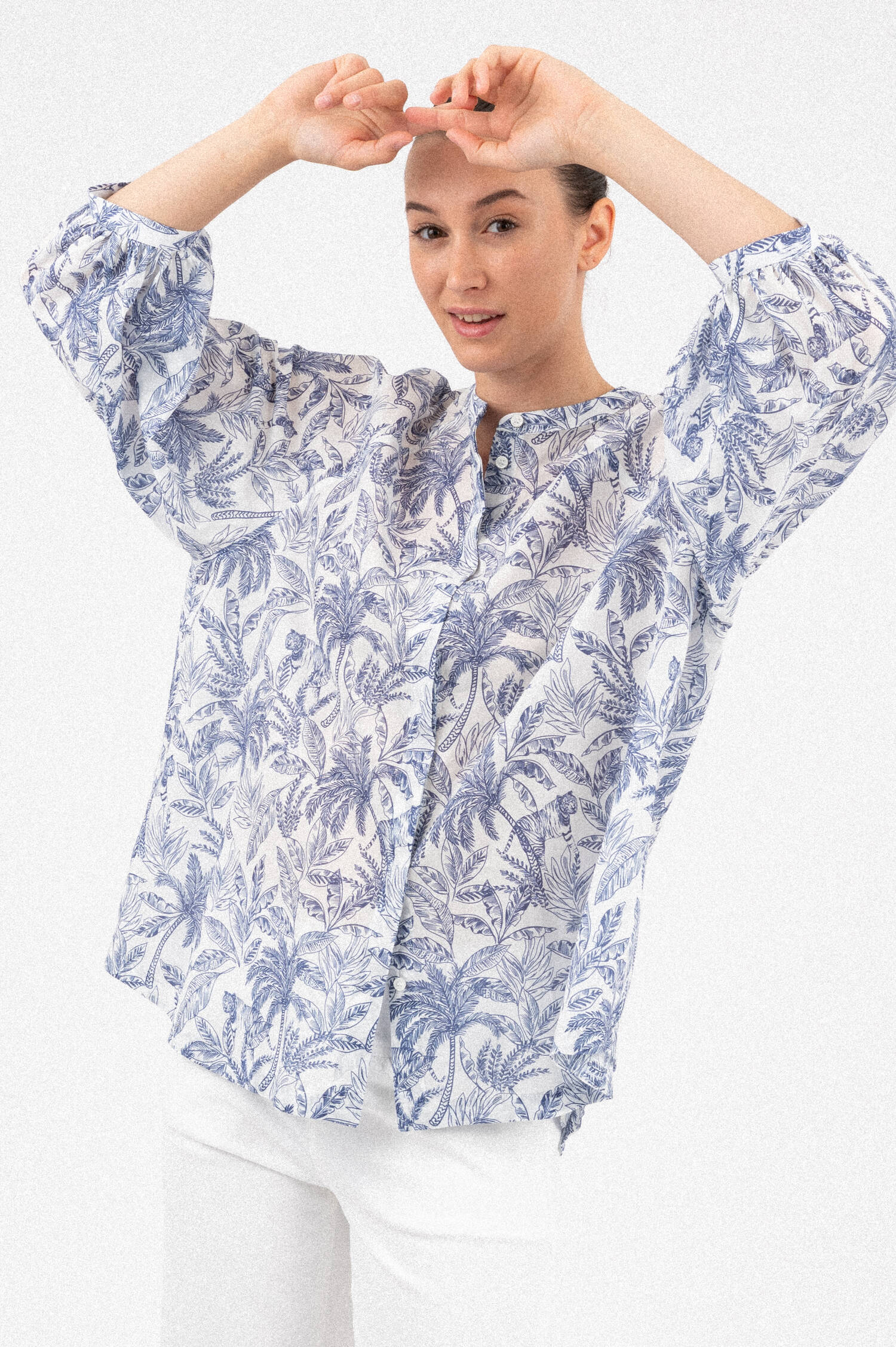 Bluse PALME in Weiß/Blau