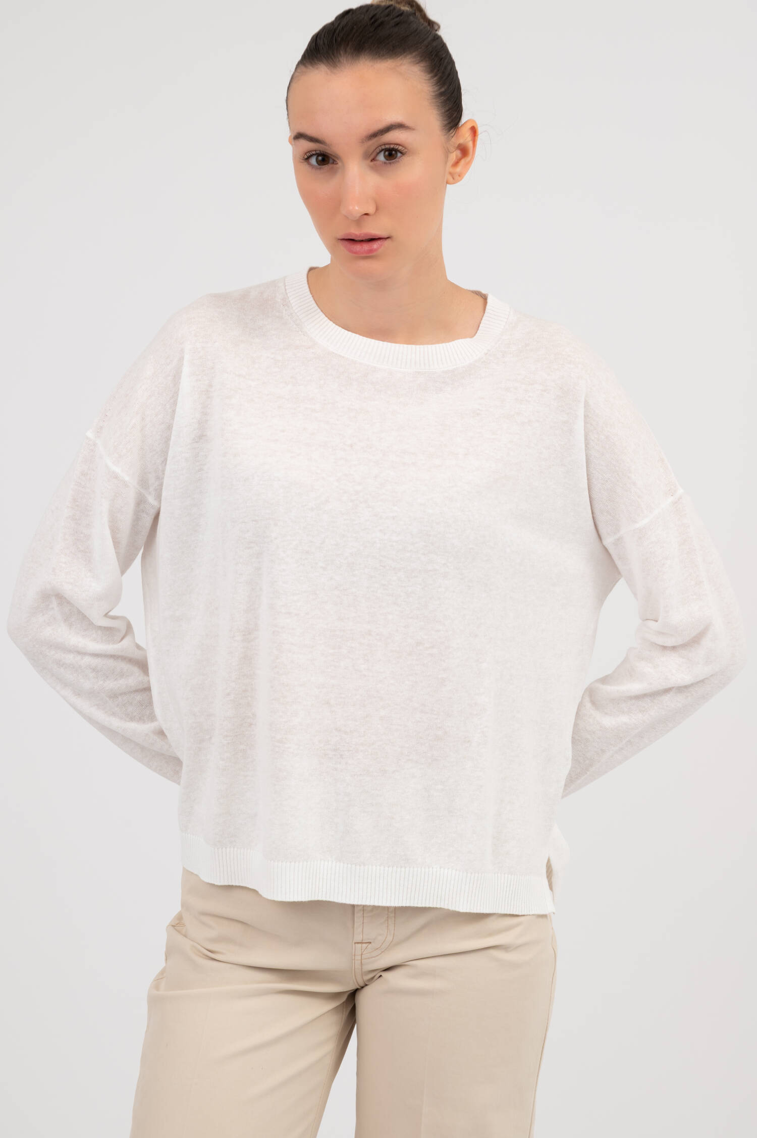 Pullover aus Leinenmix in Cremeweiß