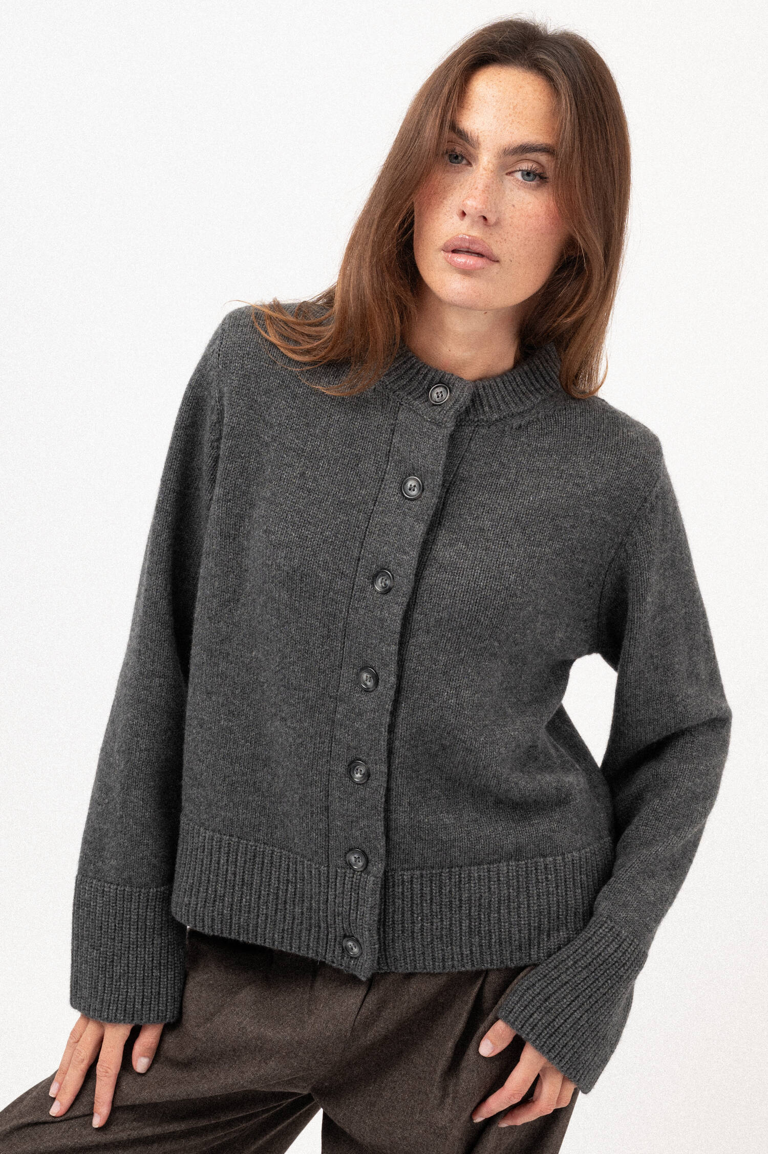 Woll-Cashmere-Cardigan DOROTHEA in Grau meliert