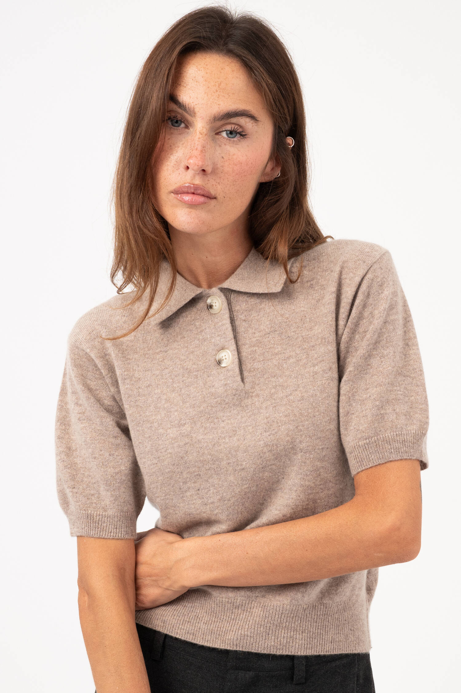Cashmere-Polo-Pullover in Beige