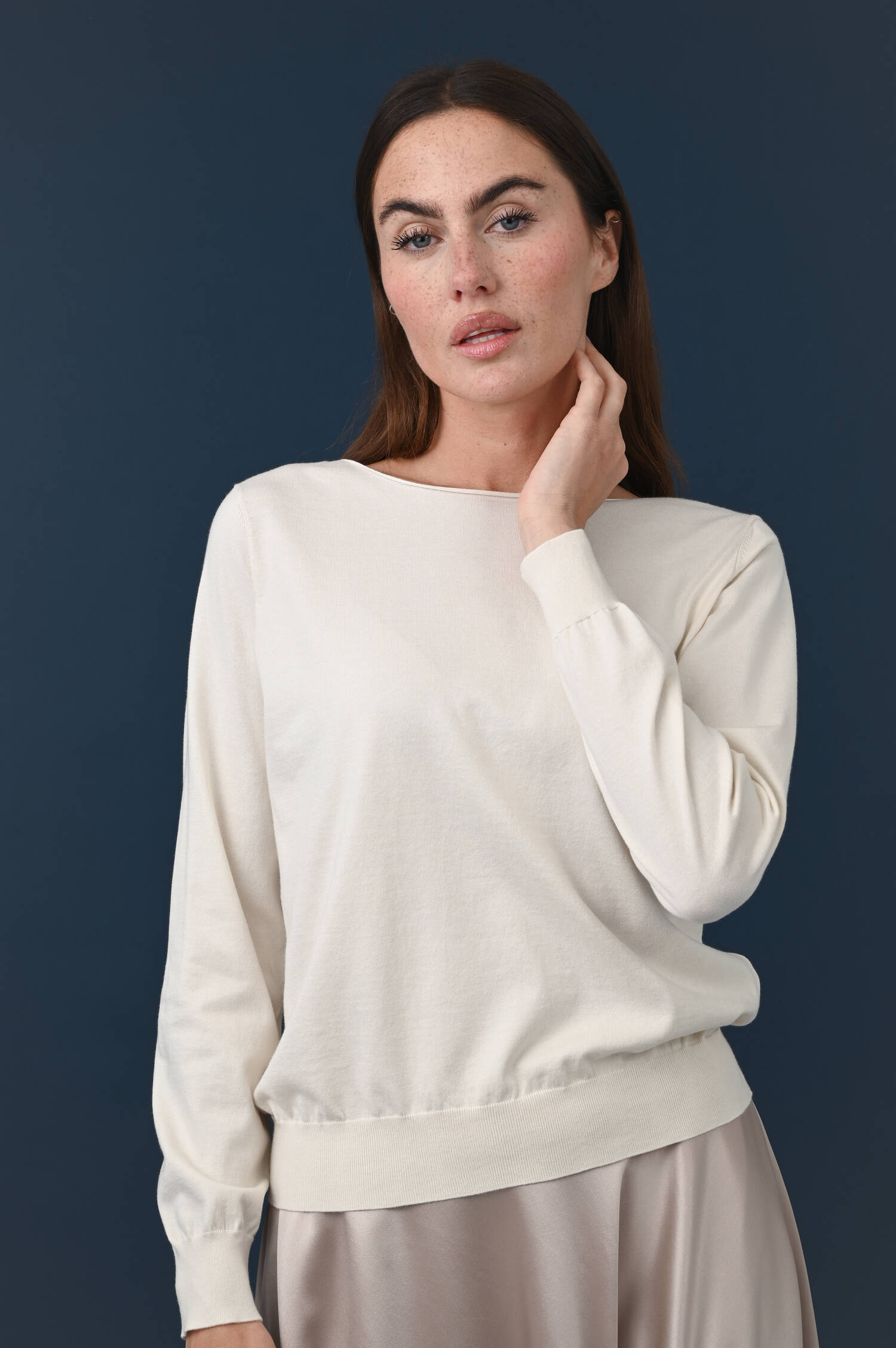 Geraffter U-Boot Pullover in Ivorybeige
