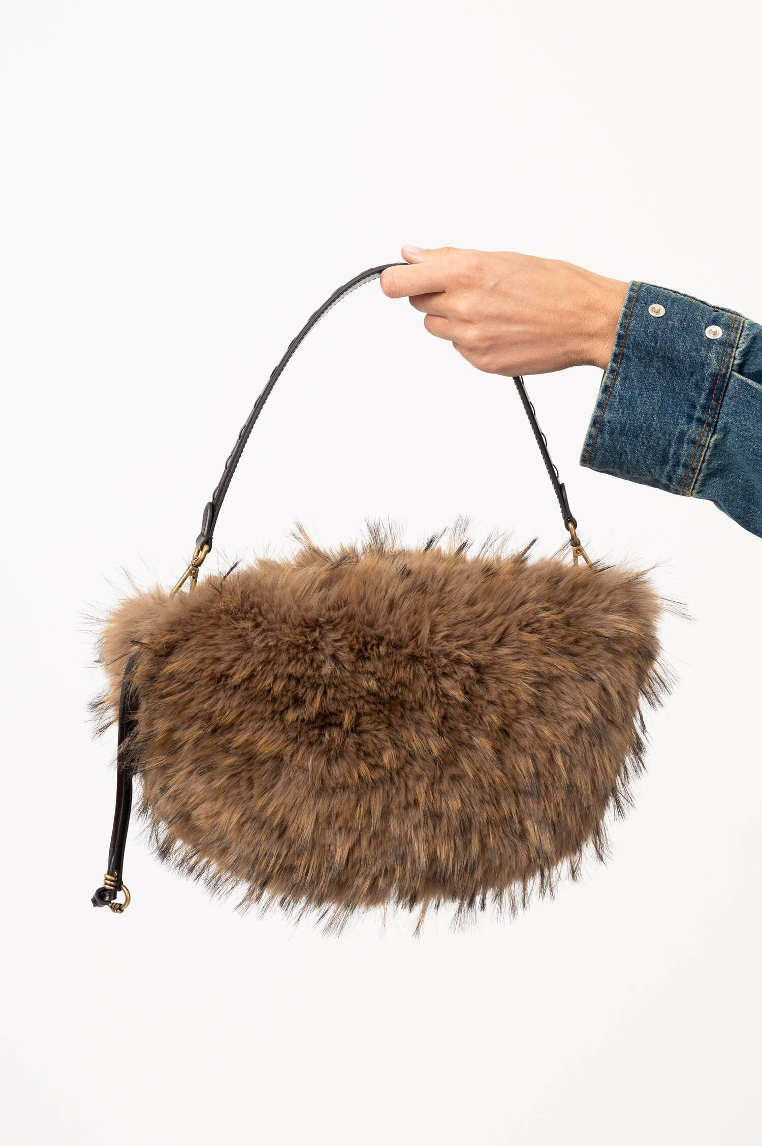 Faux-Fur-Hobo-Tasche CLEO in Braun