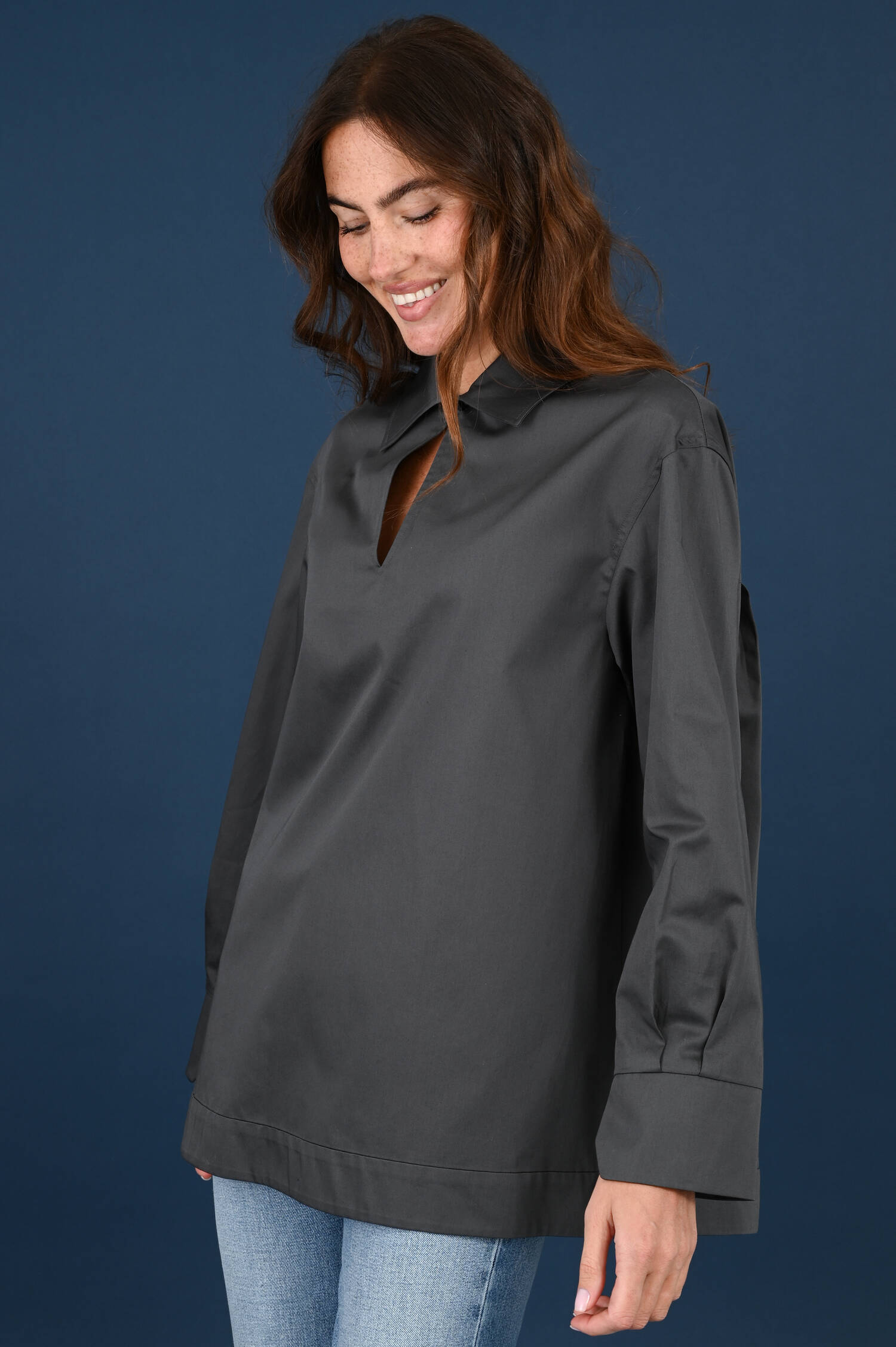 Baumwoll Bluse KASACK in Dunkelgrau Baumwoll Bluse KASACK in Dunkelgrau