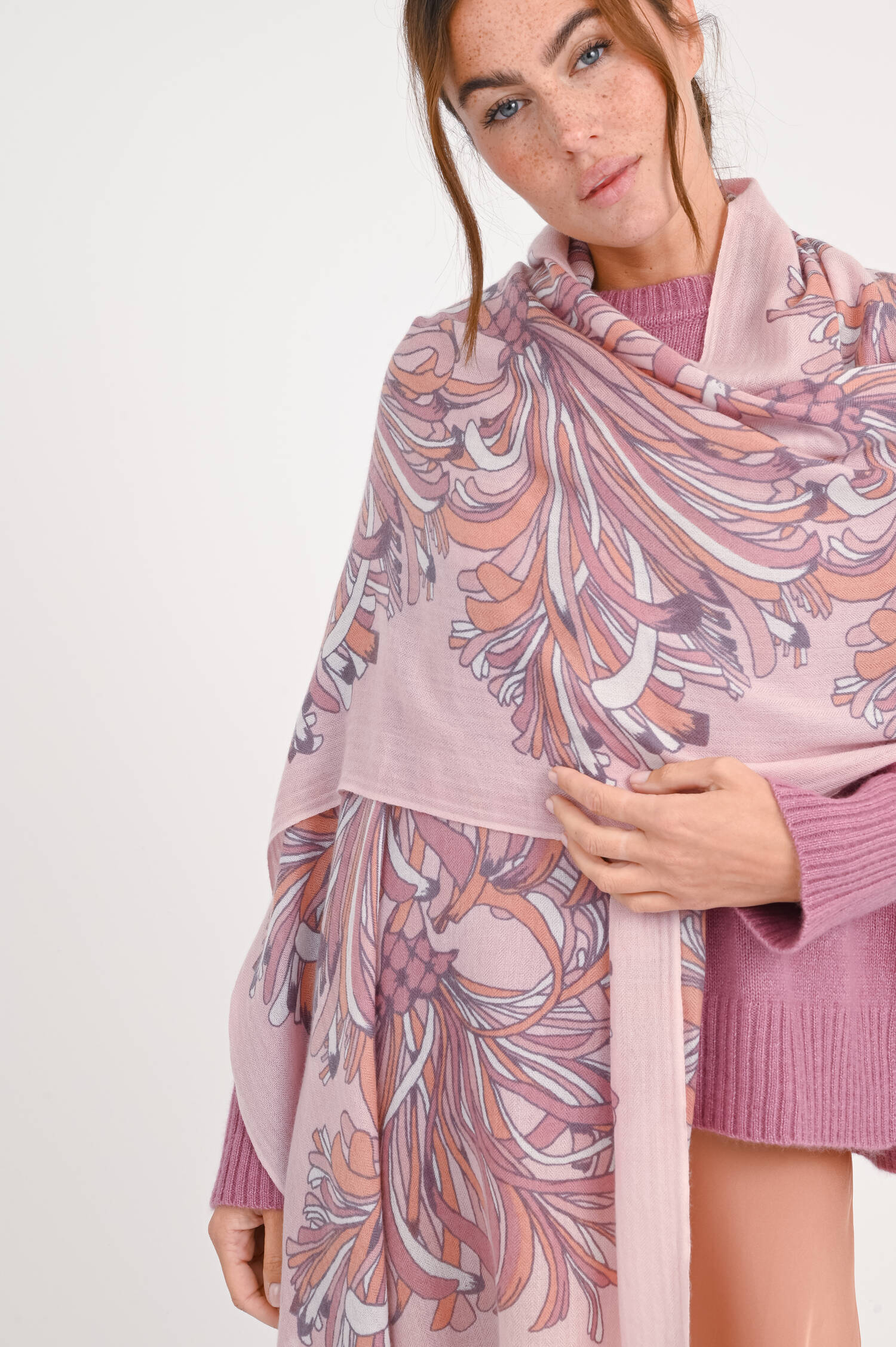 Schal LIMBA aus Cashmere in Rosa/Beige
