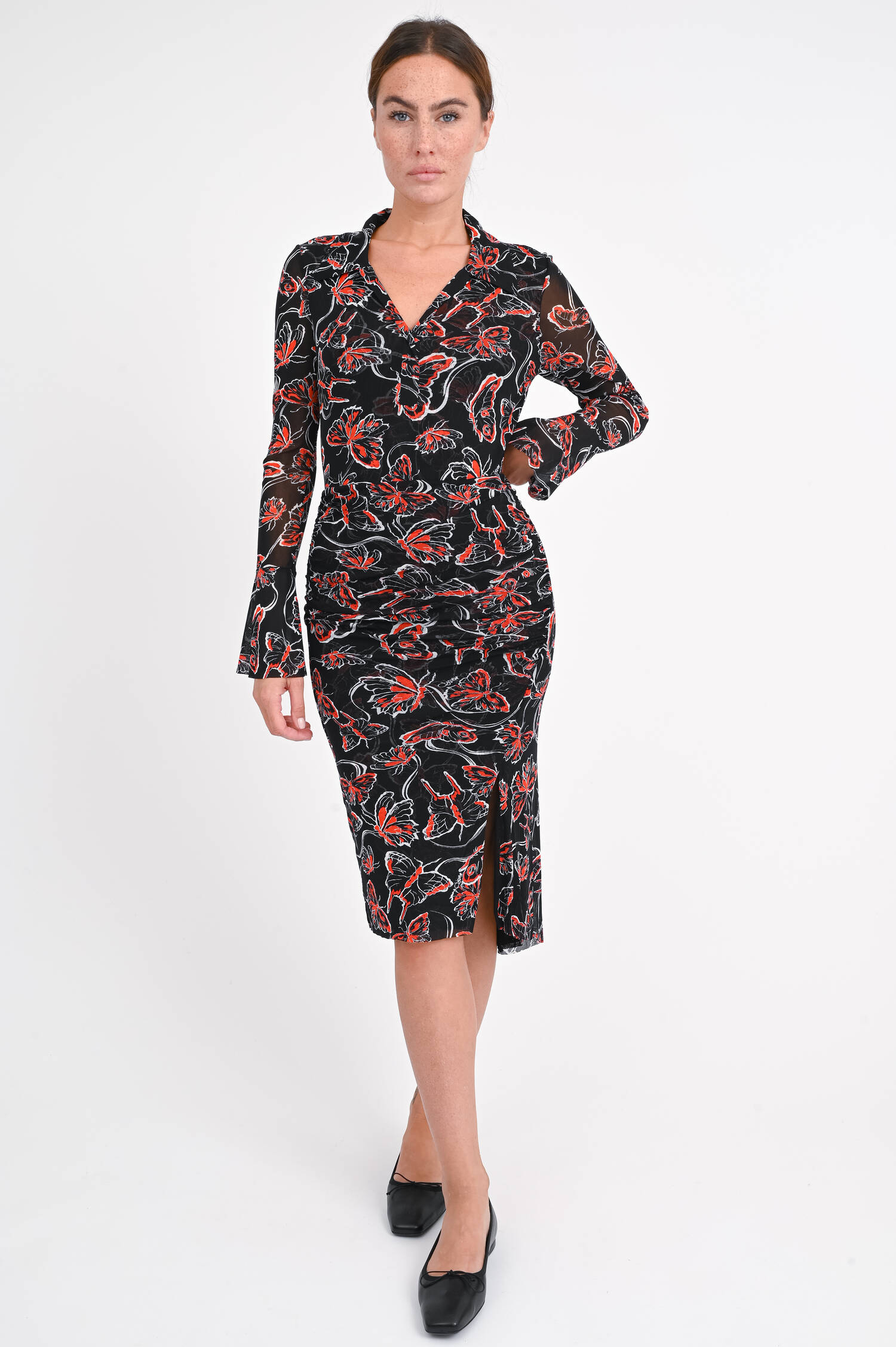 Gerafftes Kleid LILLY in Schwarz/Rot/Weiß Gerafftes Kleid LILLY in Schwarz/Rot/Weiß